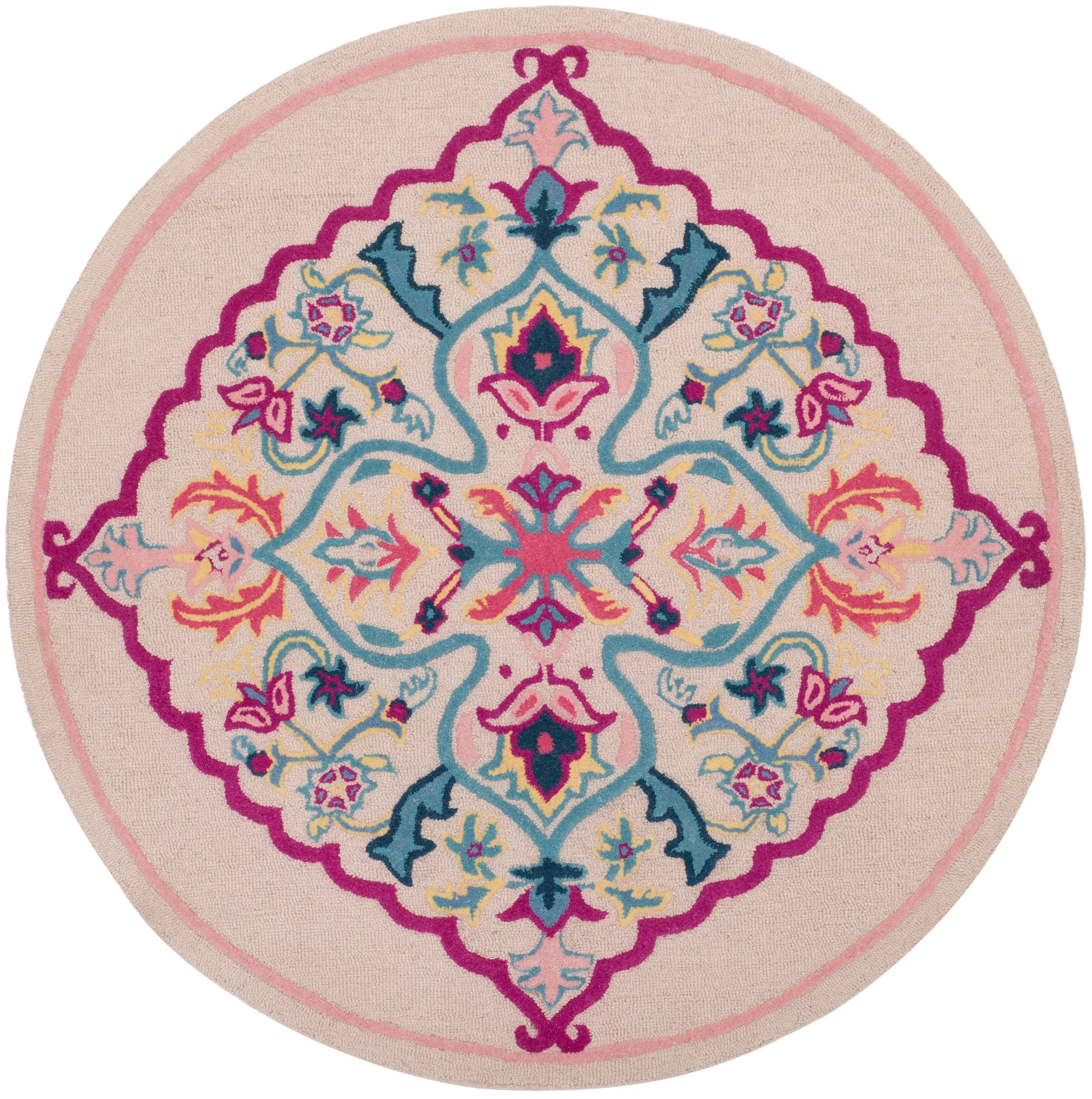 Safavieh Bellagio Nijar 5 x 5 Light Pink/Multi Round Indoor Floral/Botanical Global Handcrafted Area Rug