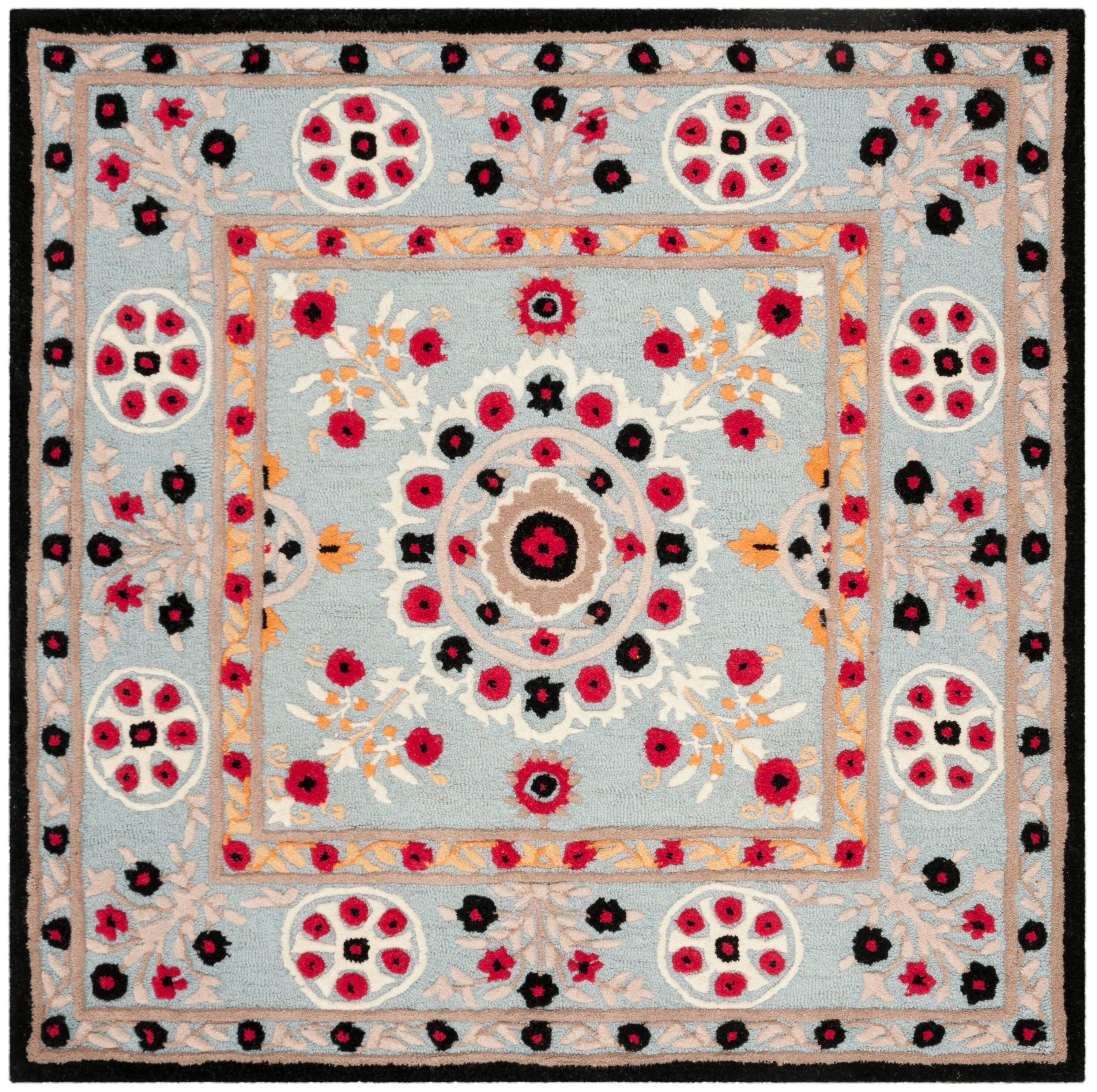 Safavieh Bellagio Roble 5 x 5 Light Blue/Black Square Indoor Floral/Botanical Farmhouse/Cottage Handcrafted Area Rug
