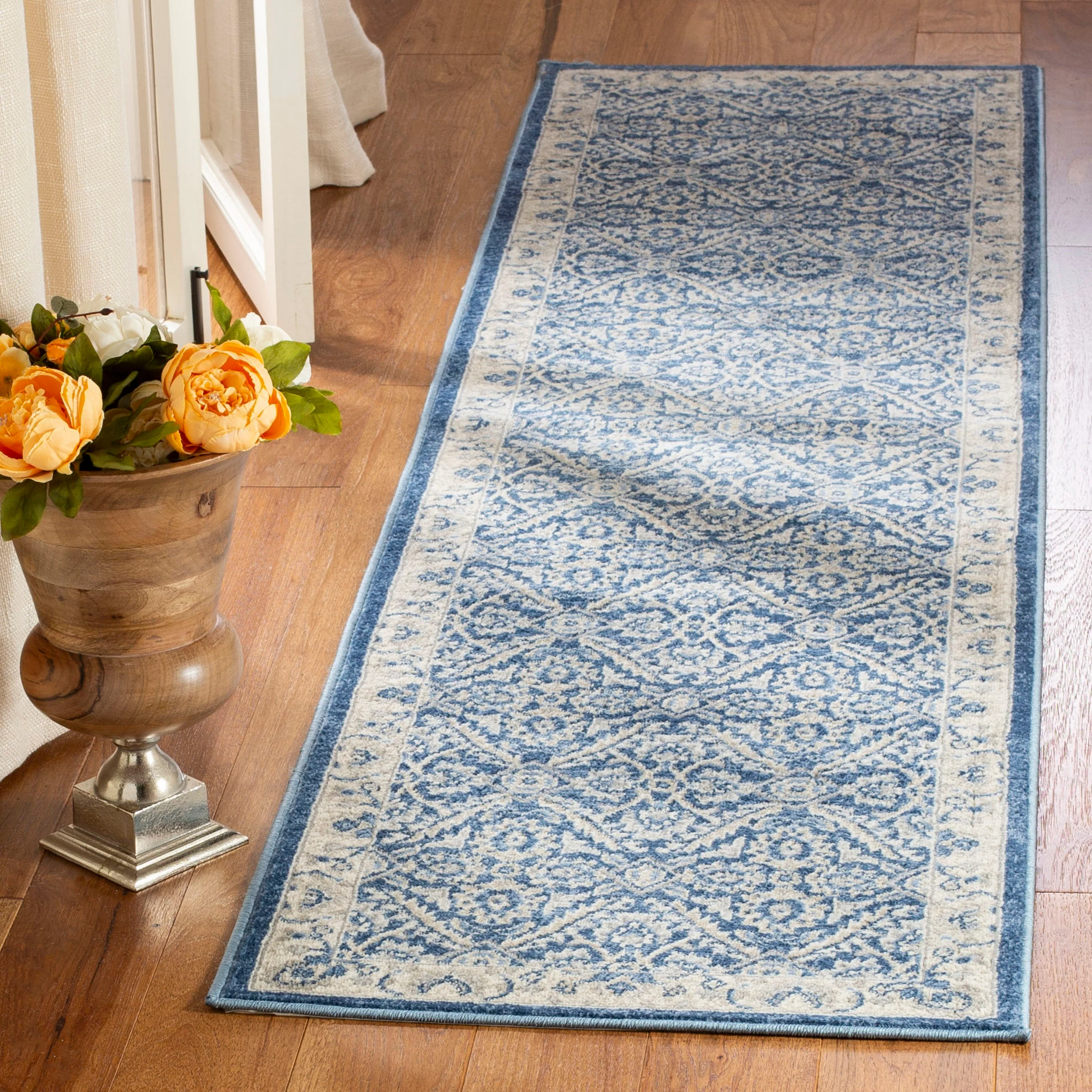 Safavieh Brentwood Jaleh 2 x 8 Navy/Creme Indoor Floral/Botanical French Country Runner Rug
