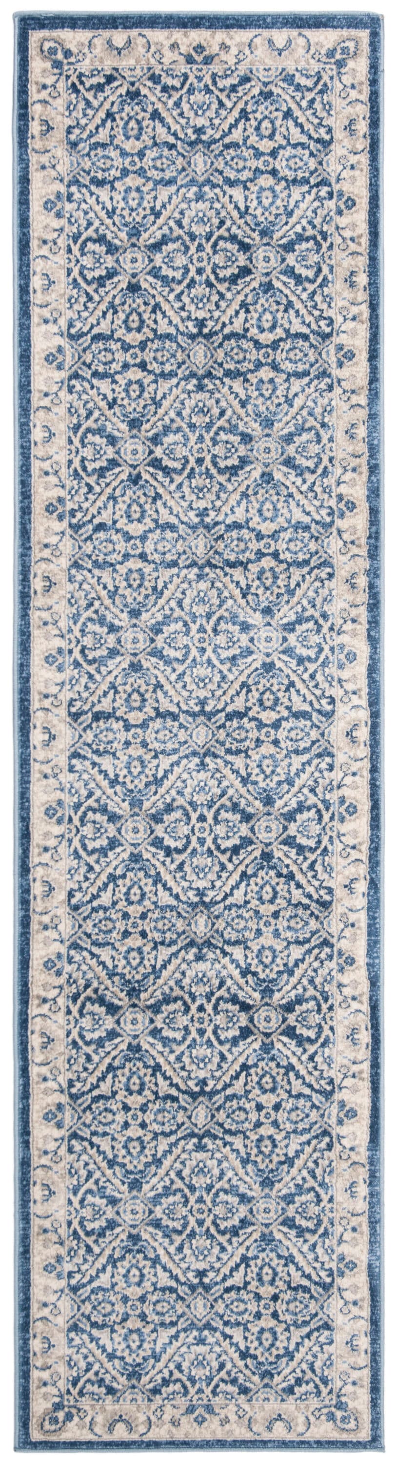 Safavieh Brentwood Jaleh 2 x 8 Navy/Creme Indoor Floral/Botanical French Country Runner Rug - Image 2