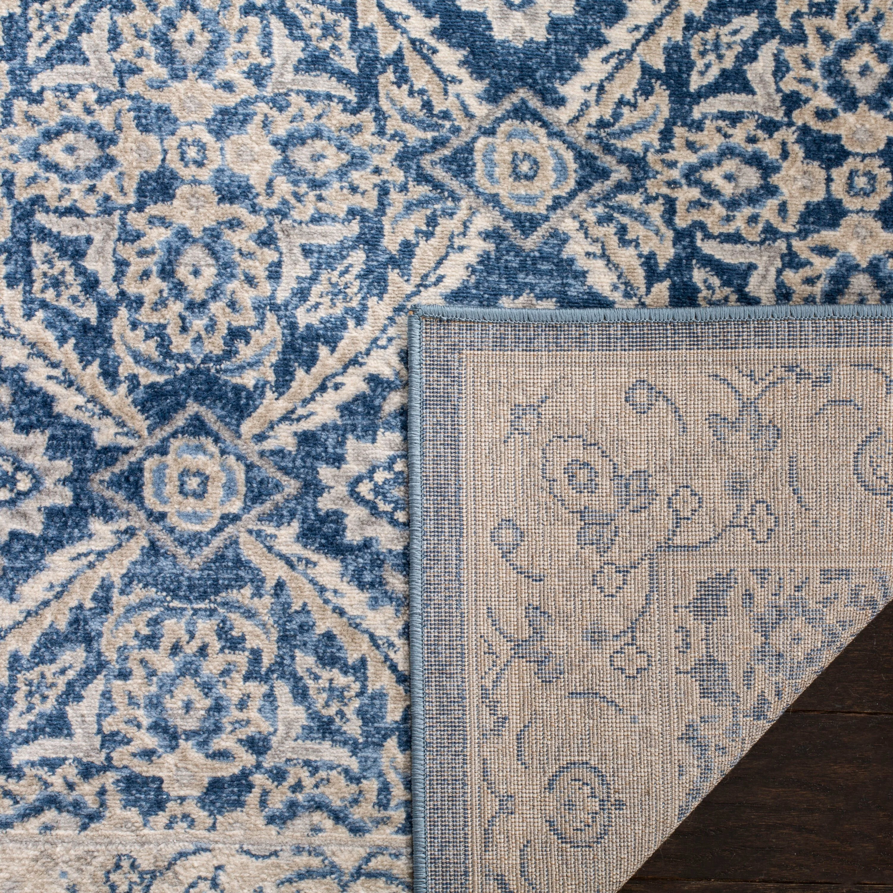 Safavieh Brentwood Jaleh 2 x 8 Navy/Creme Indoor Floral/Botanical French Country Runner Rug - Image 4