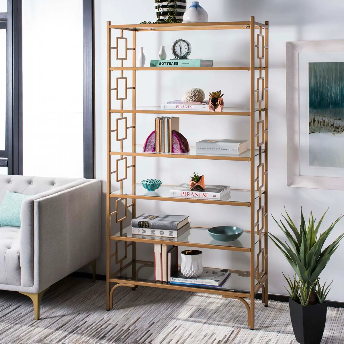 Safavieh Brooklyn Gold/Clear Metal Etagere, 7-Tier, 36 x 16 x 72 in. - Image 2