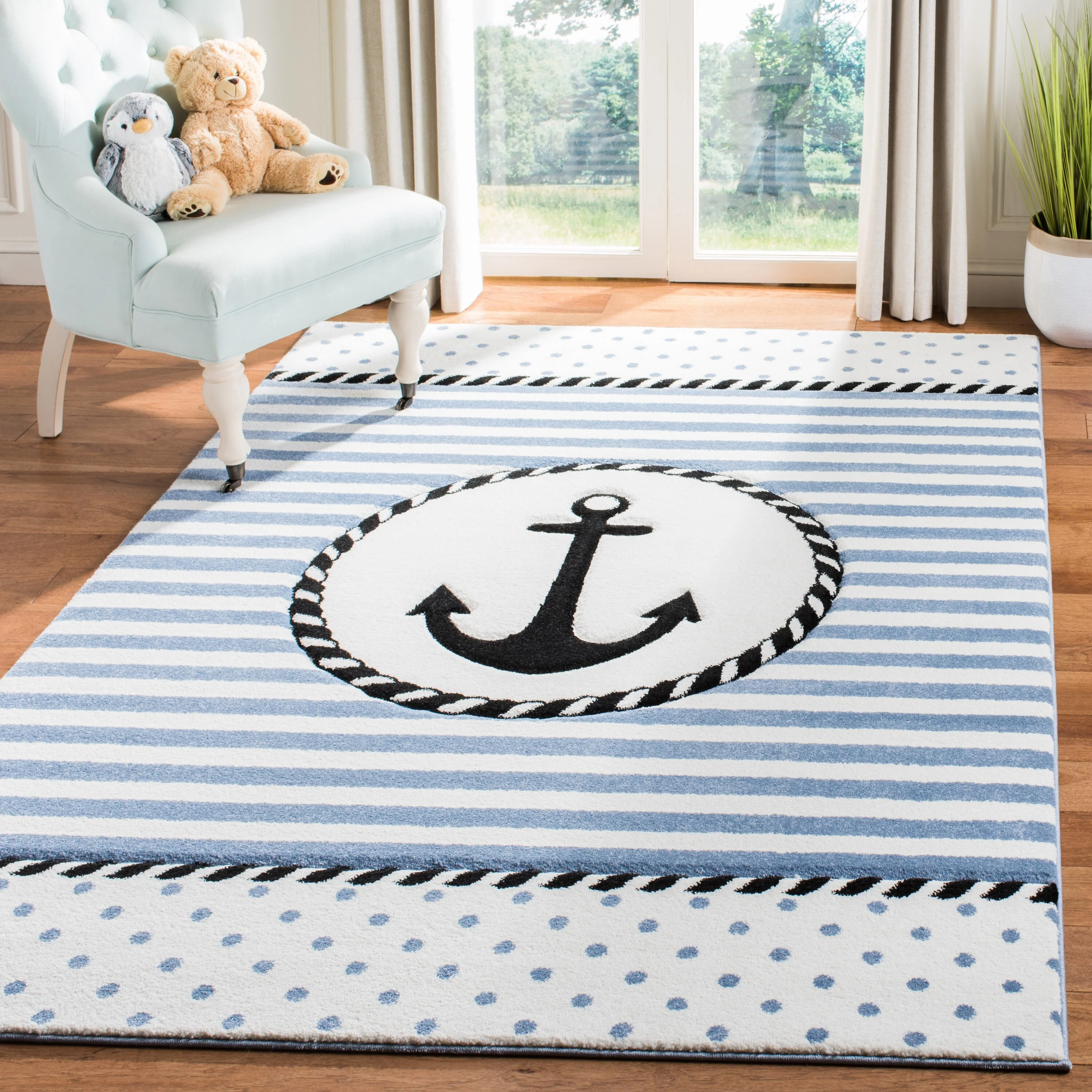 Safavieh Carousel Kids Anchor 5 x 5 Ivory/Navy Square Indoor Kids Area Rug