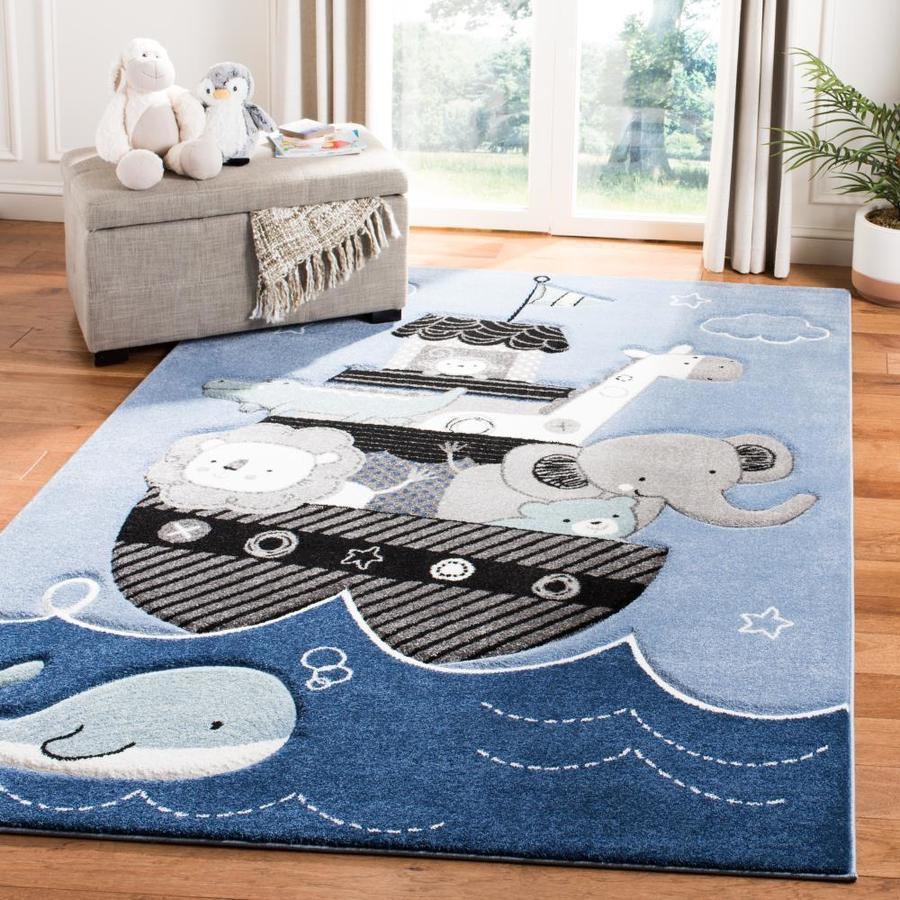 Safavieh Carousel Kids Ark 5 x 5 Blue/Gray Square Indoor Kids Area Rug