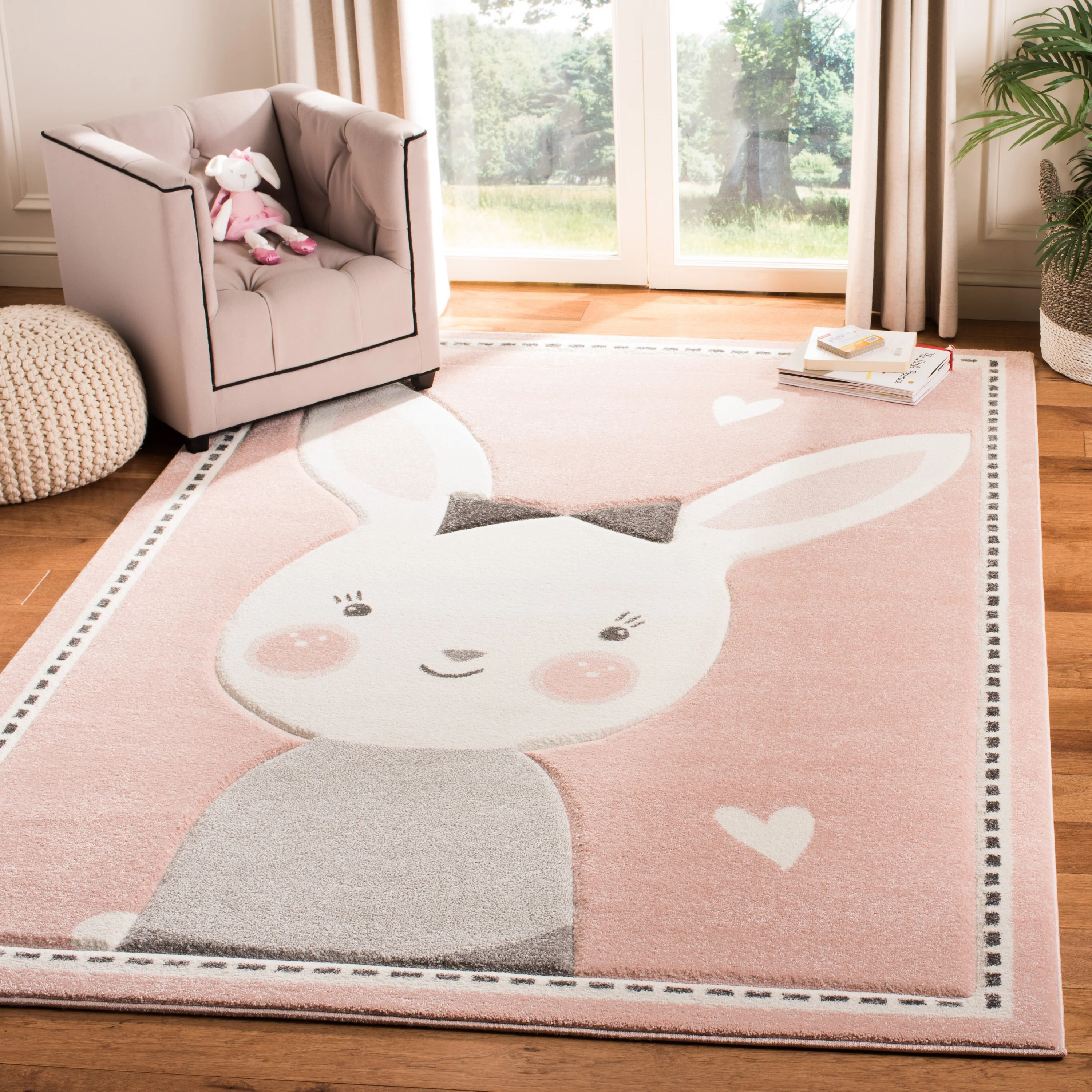 Safavieh Carousel Kids Bunny 5-ft x 5-ft Pink/Ivory Square Indoor Kids Area Rug