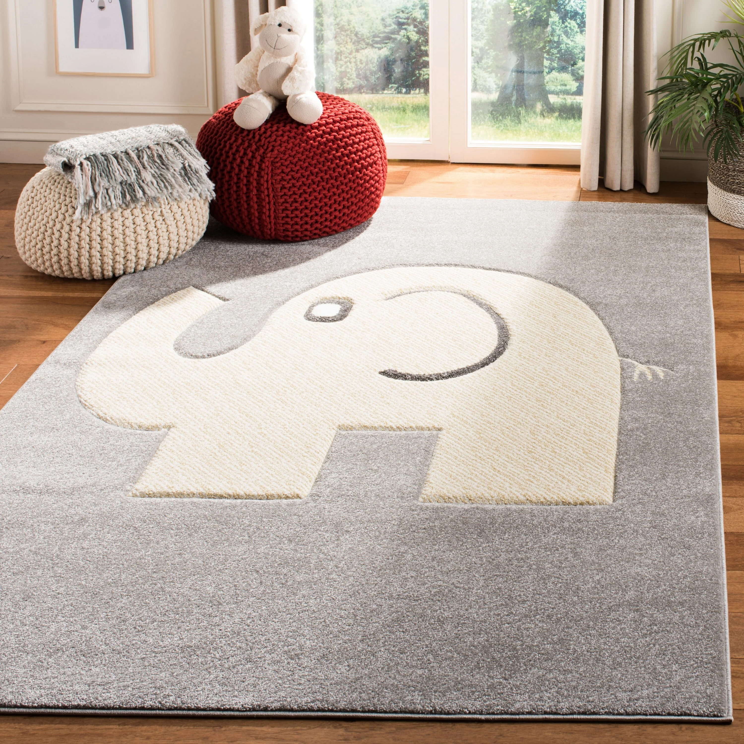 Safavieh Carousel Kids Elephant 5 x 5 Gray/Ivory Square Indoor Kids Area Rug