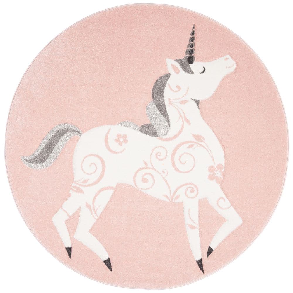 Safavieh Carousel Kids Montage 5 x 5 Pink/Ivory Round Indoor Kids Area Rug