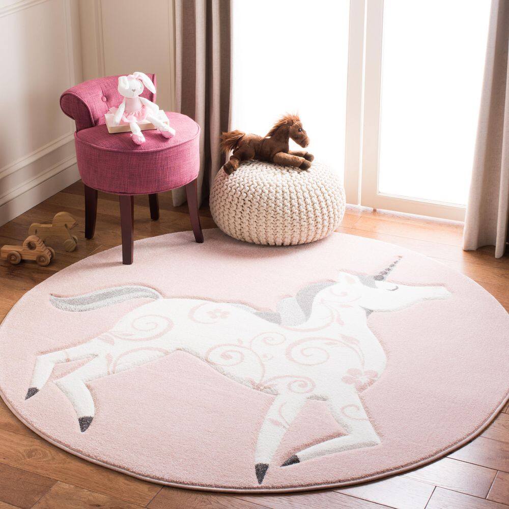 Safavieh Carousel Kids Montage 5 x 5 Pink/Ivory Round Indoor Kids Area Rug - Image 2