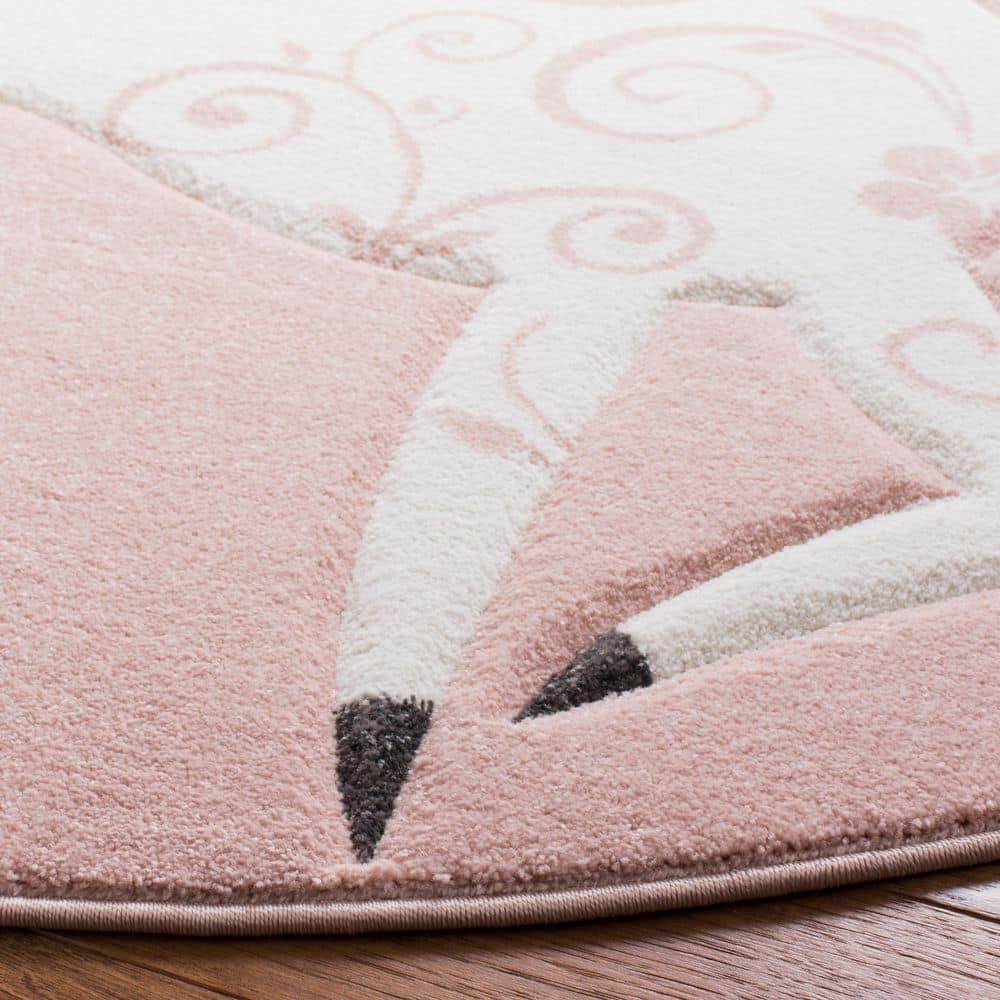 Safavieh Carousel Kids Montage 5 x 5 Pink/Ivory Round Indoor Kids Area Rug - Image 5