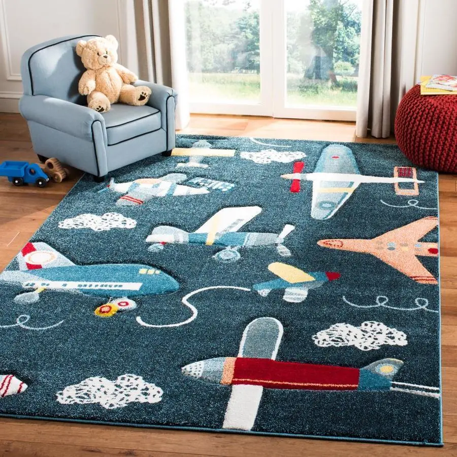 Safavieh Carousel Kids Planes 3 x 5 Navy/Ivory Indoor Kids Throw Rug