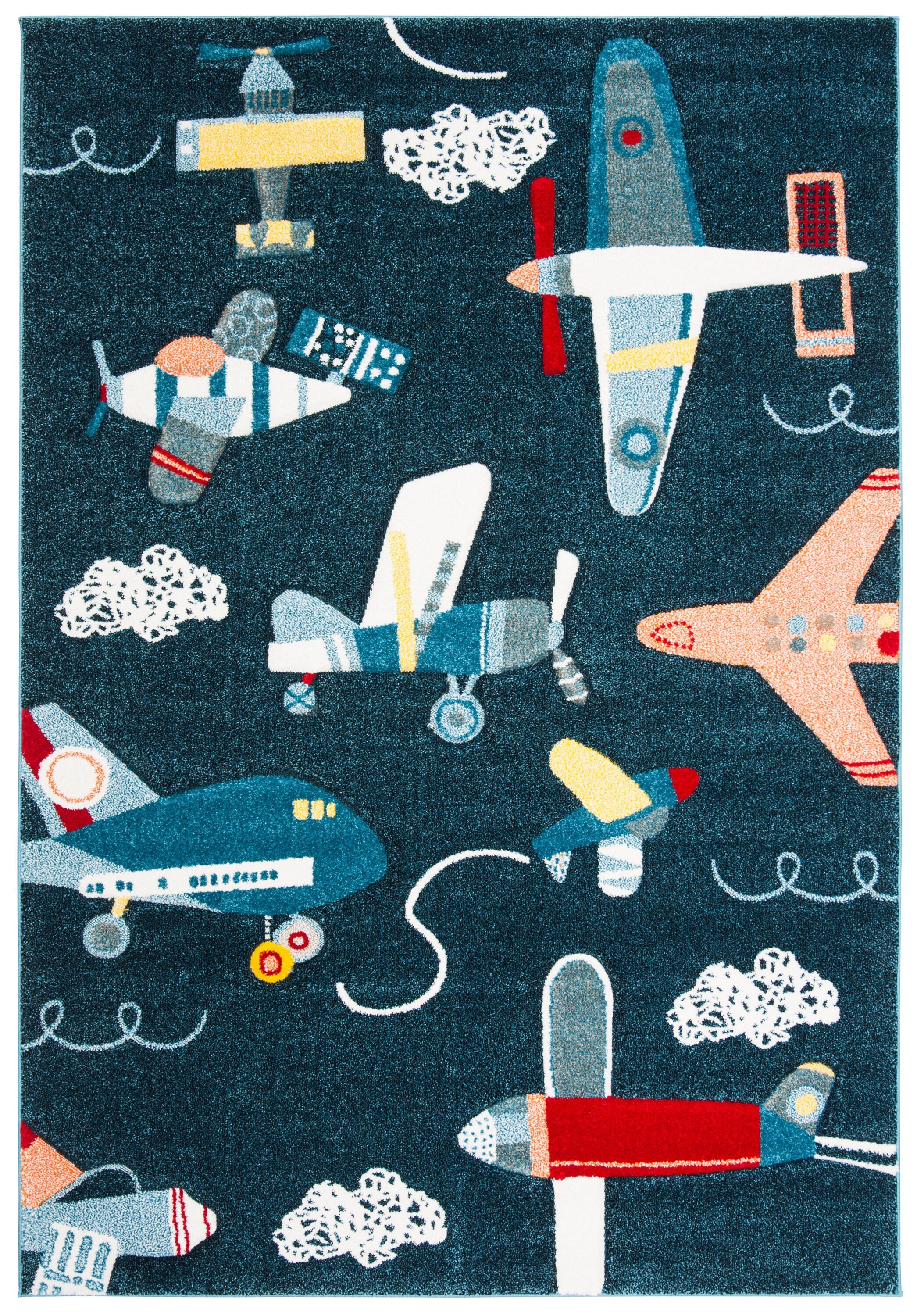 Safavieh Carousel Kids Planes 4 x 6 Navy/Ivory Indoor Kids Area Rug