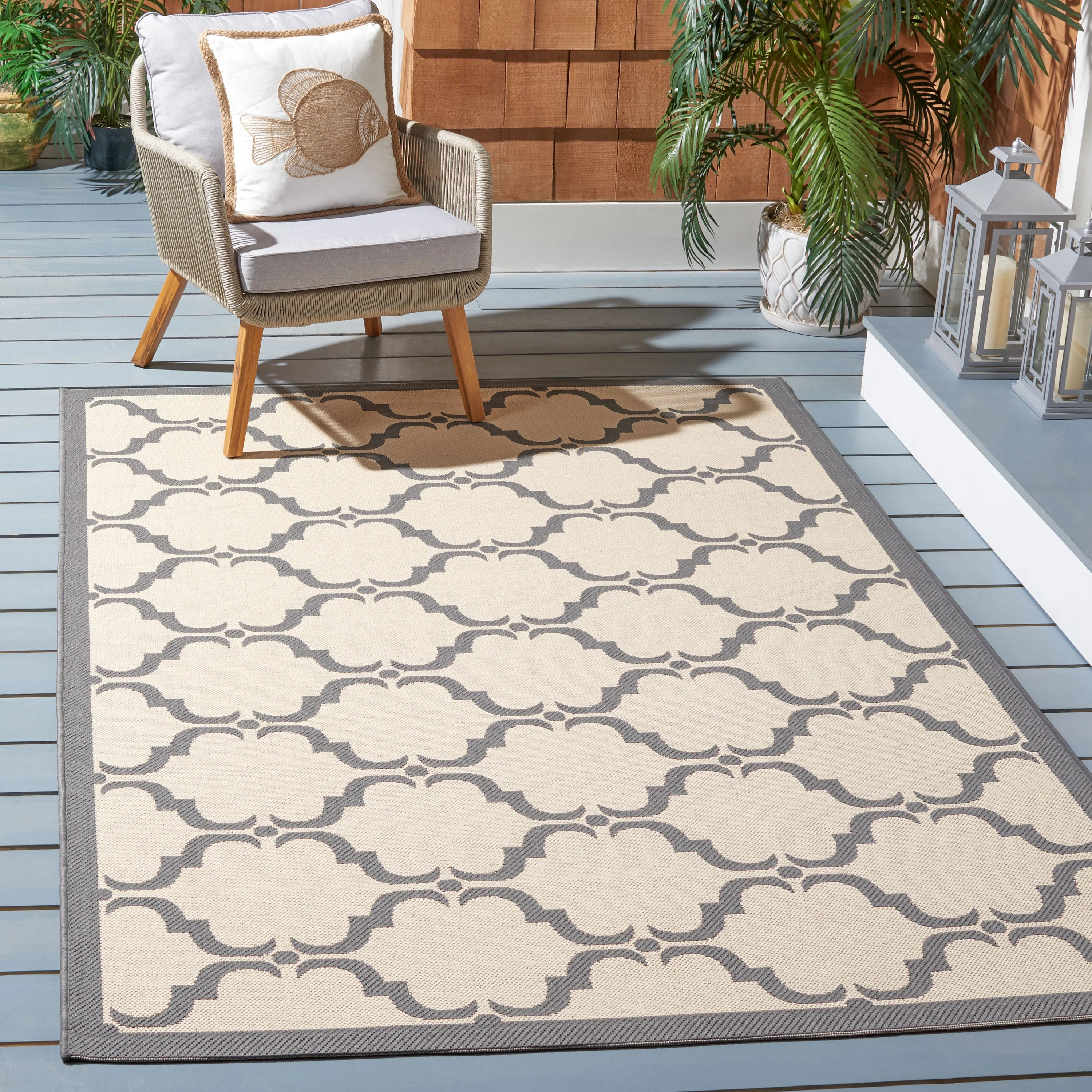 Safavieh Courtyard Aldo 4 x 6 Beige/Anthracite Indoor/Outdoor Trellis Coastal Area Rug
