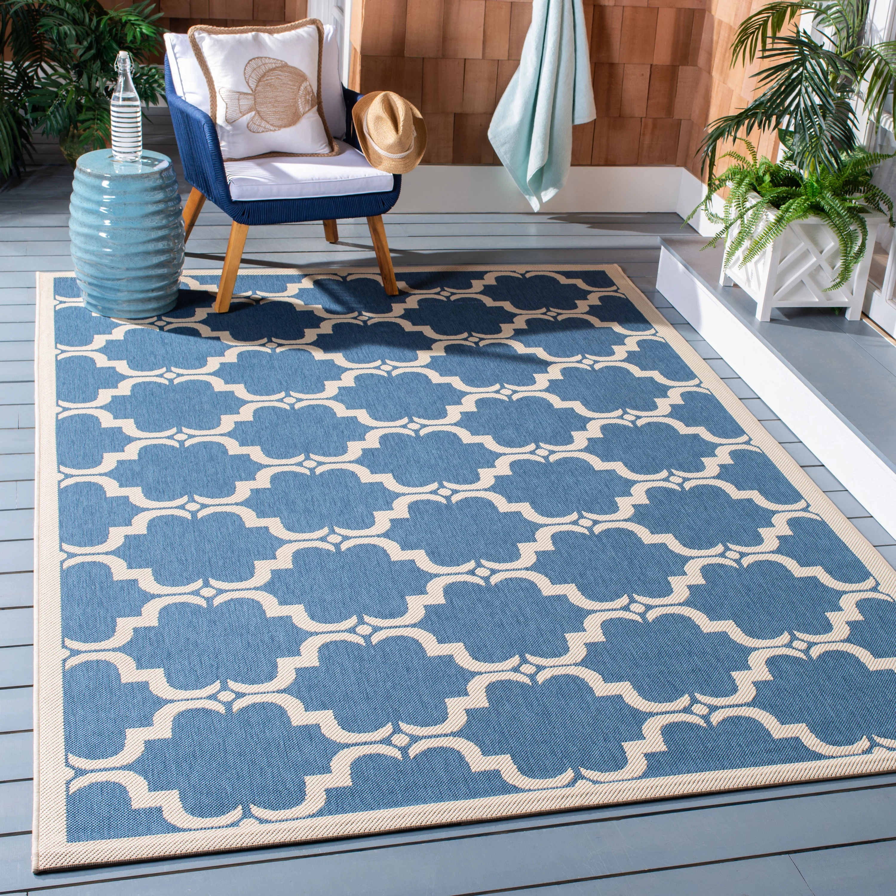 Safavieh Courtyard Aldo 5 x 8 Blue/Beige Indoor/Outdoor Trellis Coastal Area Rug