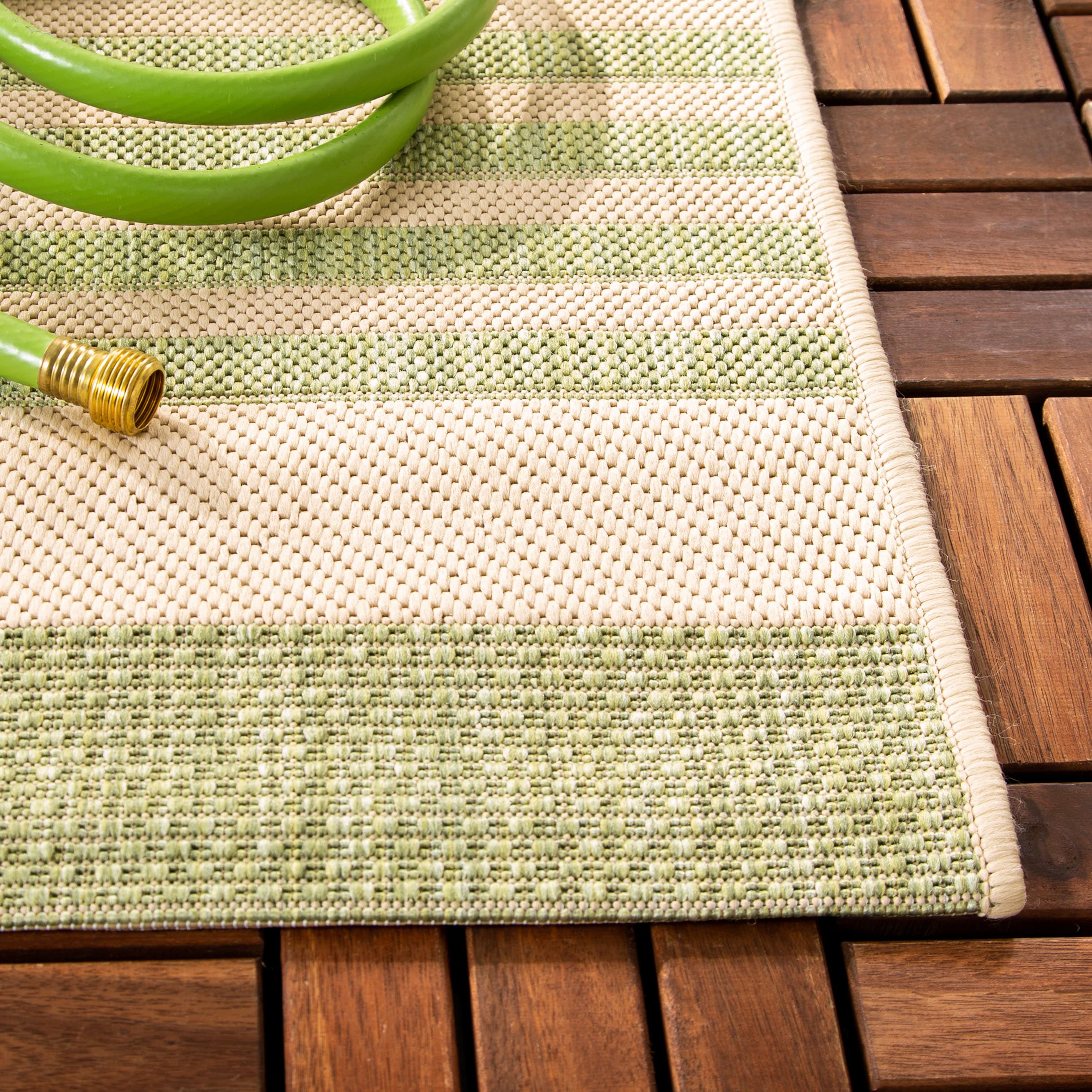 Safavieh Courtyard Dobby 5 x 8 Beige/Sweet Pea Indoor/Outdoor Stripe Coastal Area Rug - Image 3