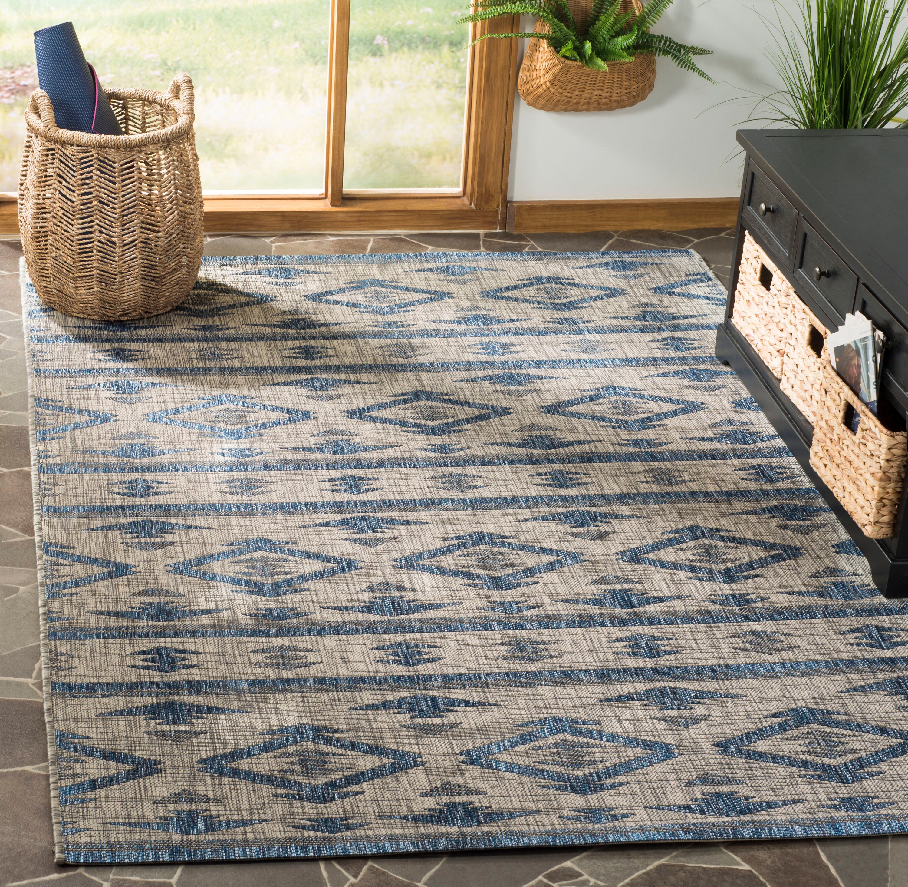 Safavieh Courtyard Tempe 8 x 11 Gray/Navy Indoor/Outdoor Abstract Coastal Area Rug - Image 2