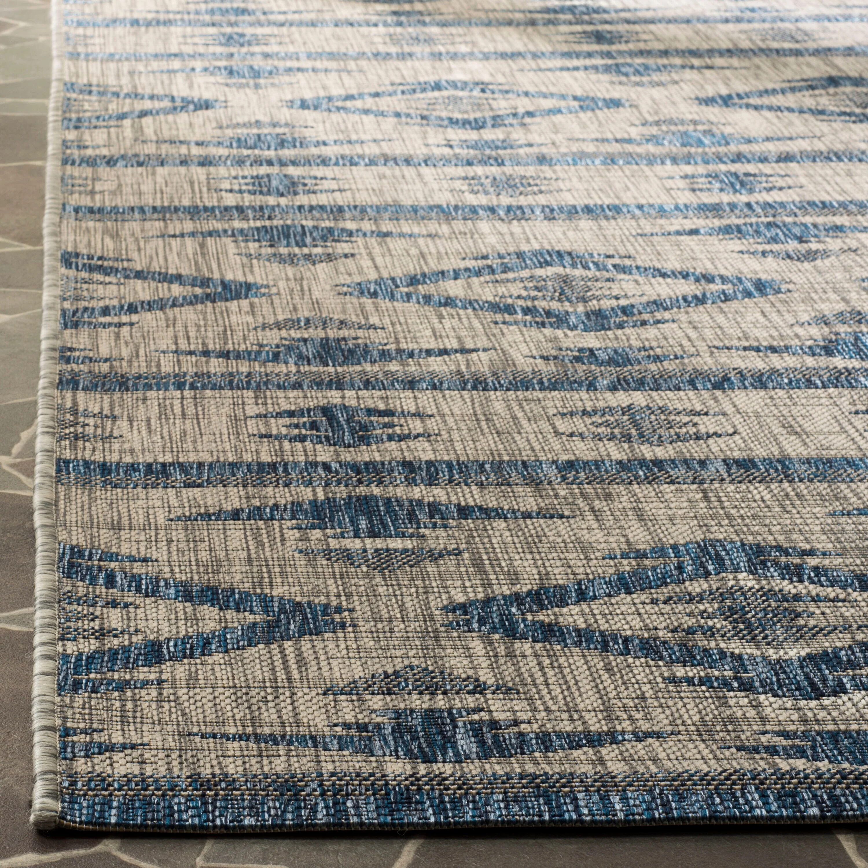 Safavieh Courtyard Tempe 8 x 11 Gray/Navy Indoor/Outdoor Abstract Coastal Area Rug - Image 3