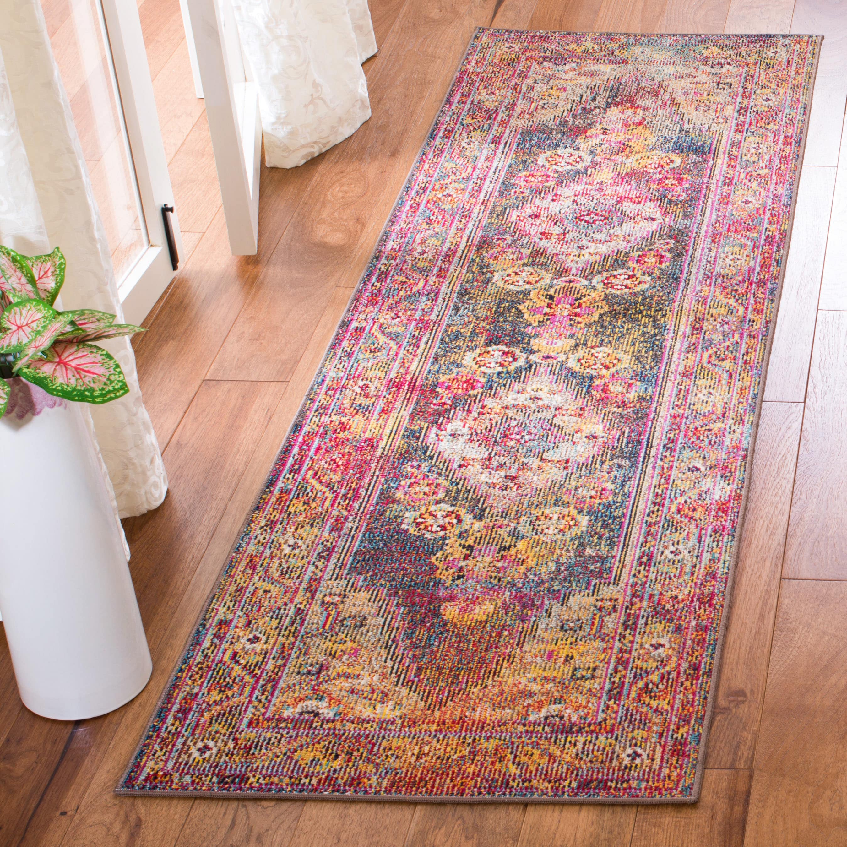 Safavieh Crystal Celeste 2 x 7 Navy/Light Blue Indoor Distressed Overdyed Vintage Runner Rug