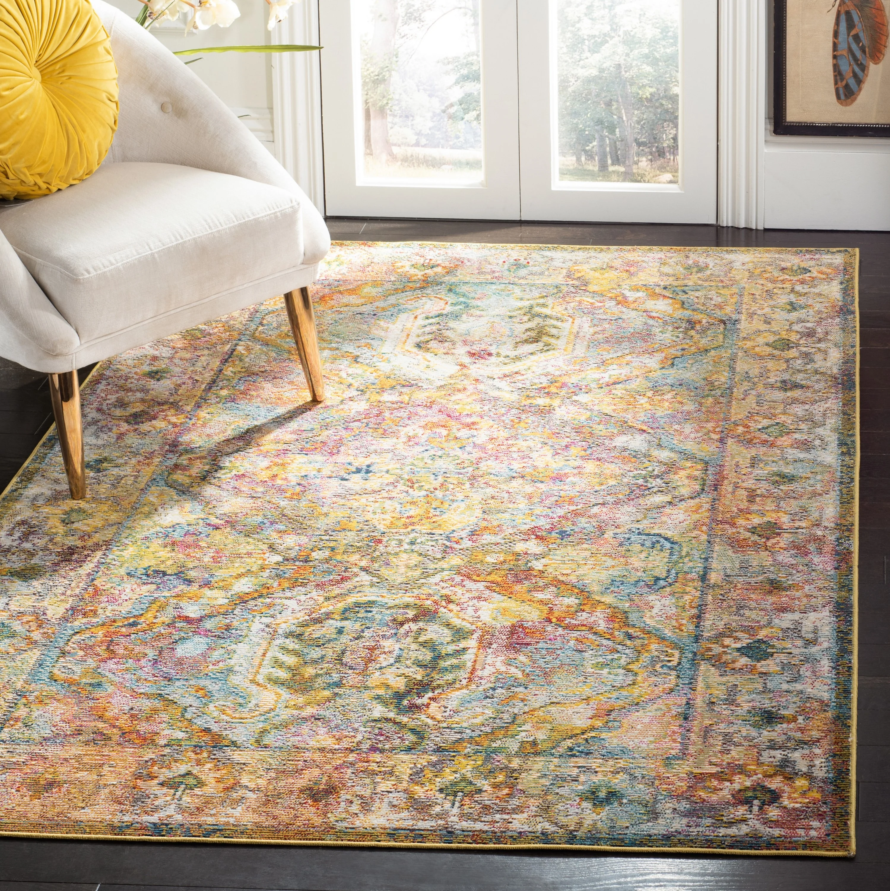 Safavieh Crystal Clayton 3 x 5 Light Blue/Orange Indoor Floral/Botanical Oriental Throw Rug