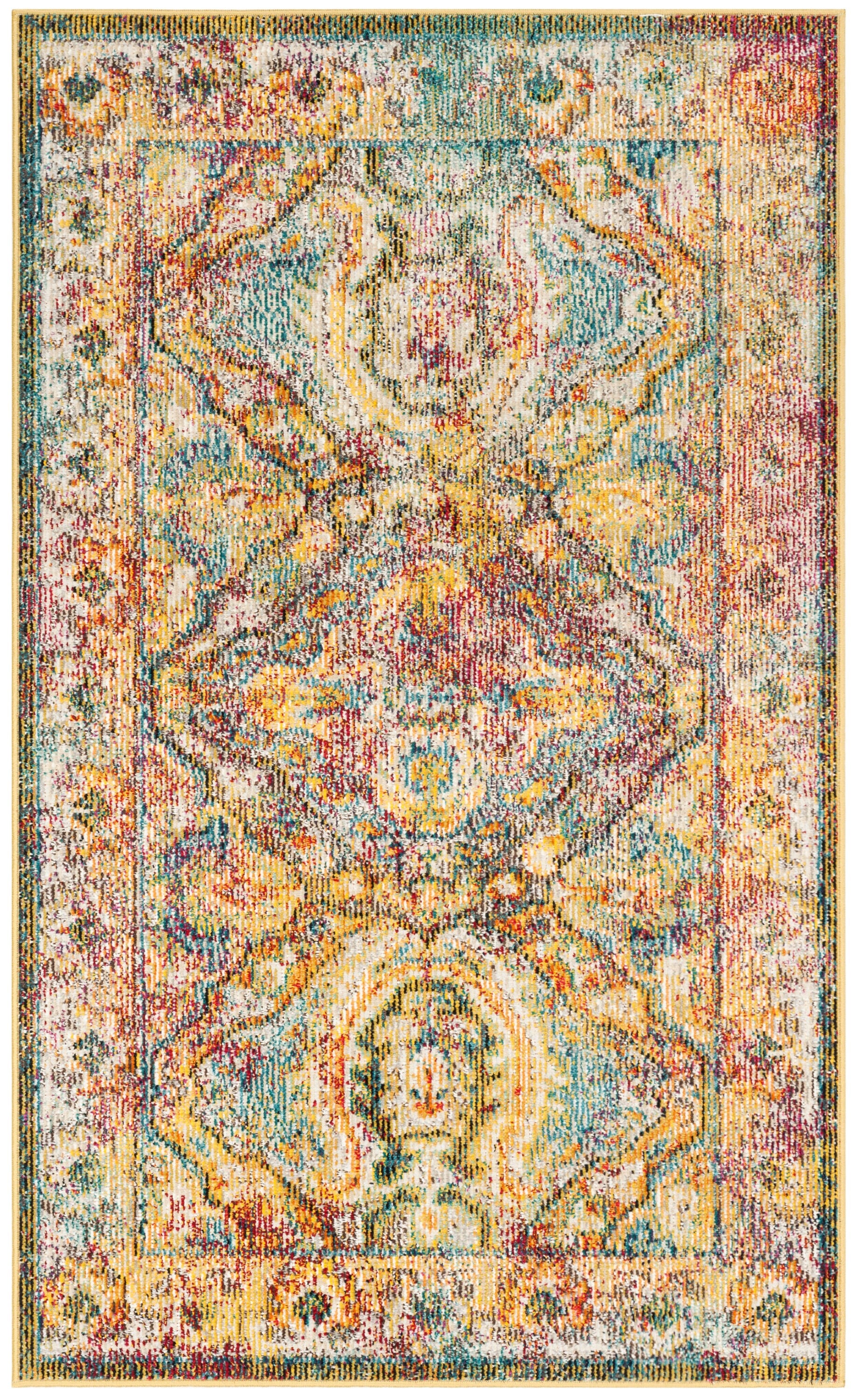 Safavieh Crystal Clayton 3 x 5 Light Blue/Orange Indoor Floral/Botanical Oriental Throw Rug - Image 2