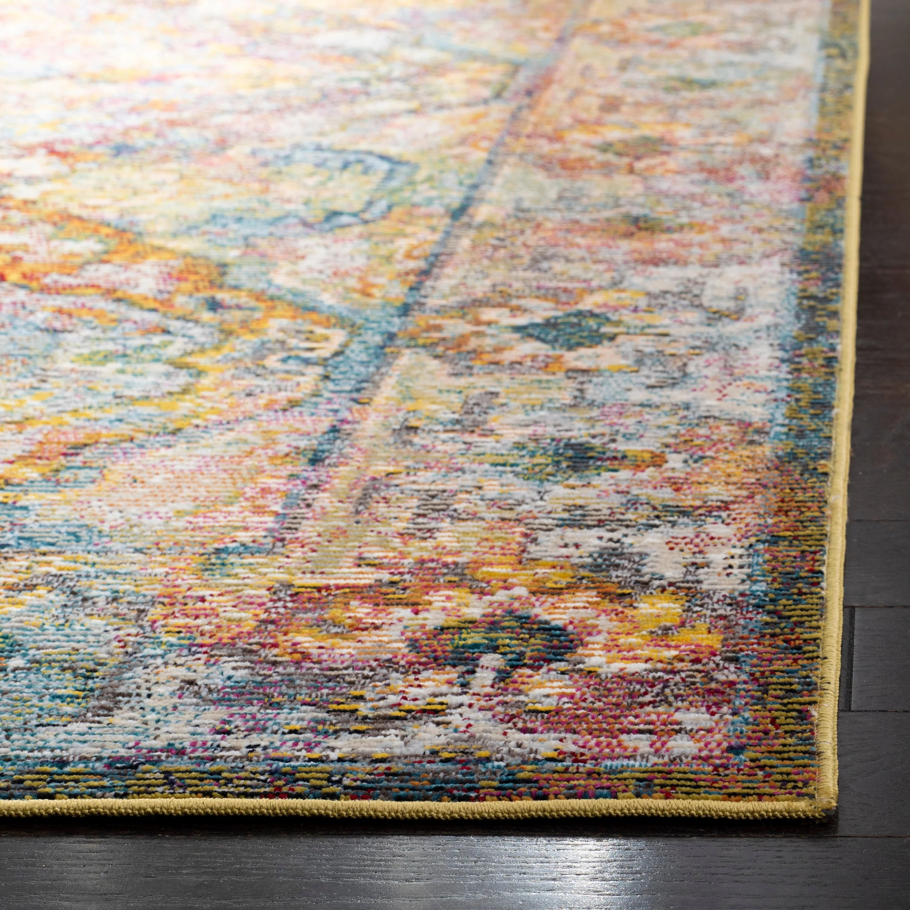 Safavieh Crystal Clayton 3 x 5 Light Blue/Orange Indoor Floral/Botanical Oriental Throw Rug - Image 3