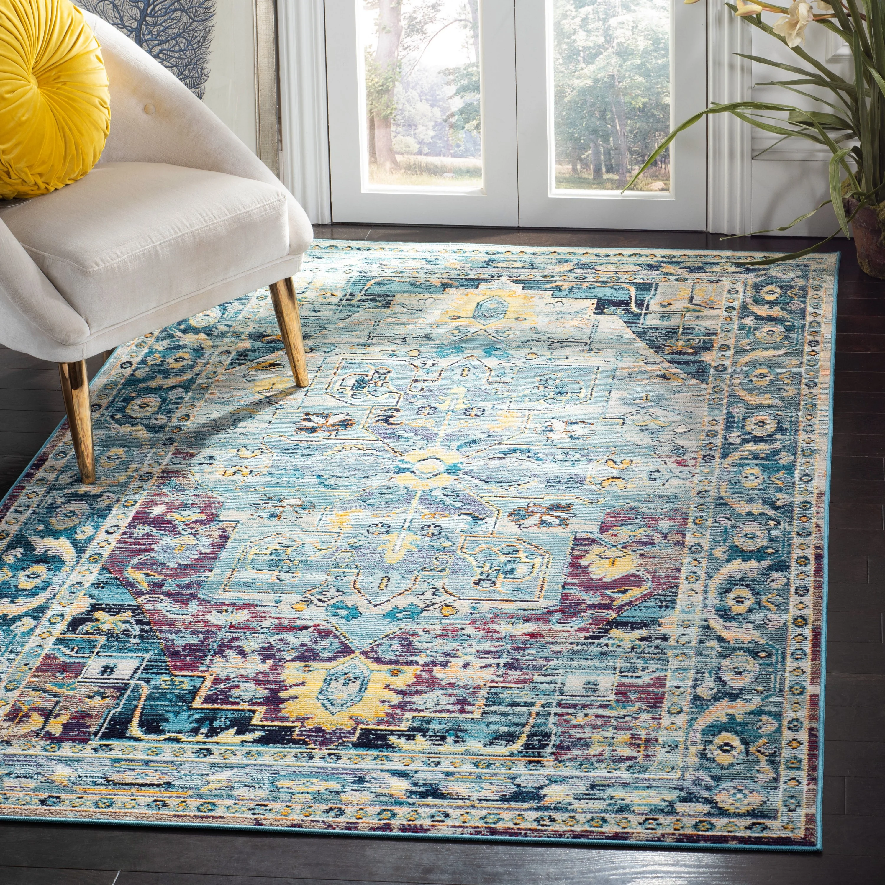 Safavieh Crystal Lucca 4 x 6 Teal/Purple Indoor Distressed/Overdyed Vintage Area Rug