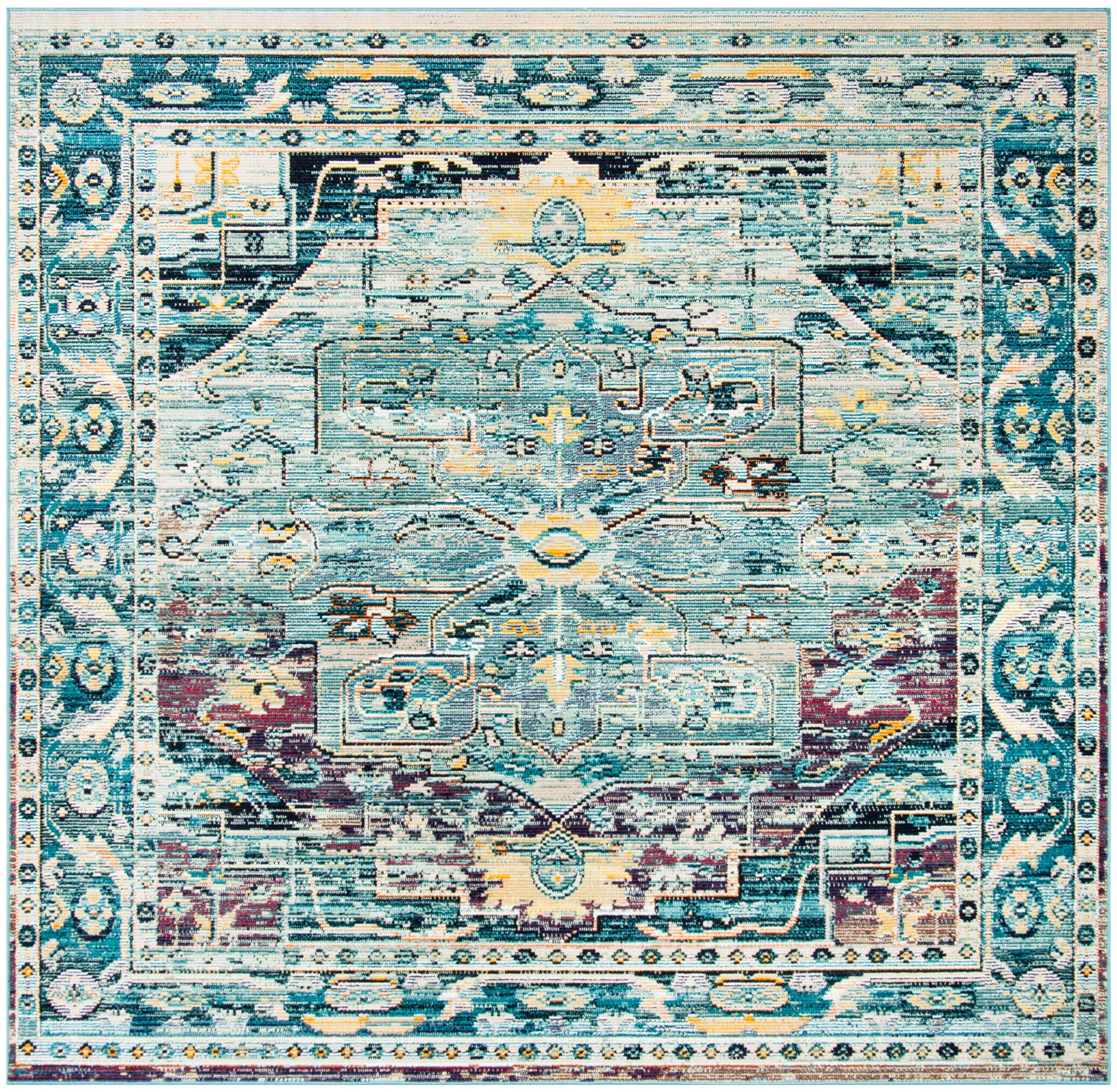 Safavieh Crystal Lucca 5 x 5 Teal/Purple Square Indoor Distressed/Overdyed Vintage Area Rug - Image 2