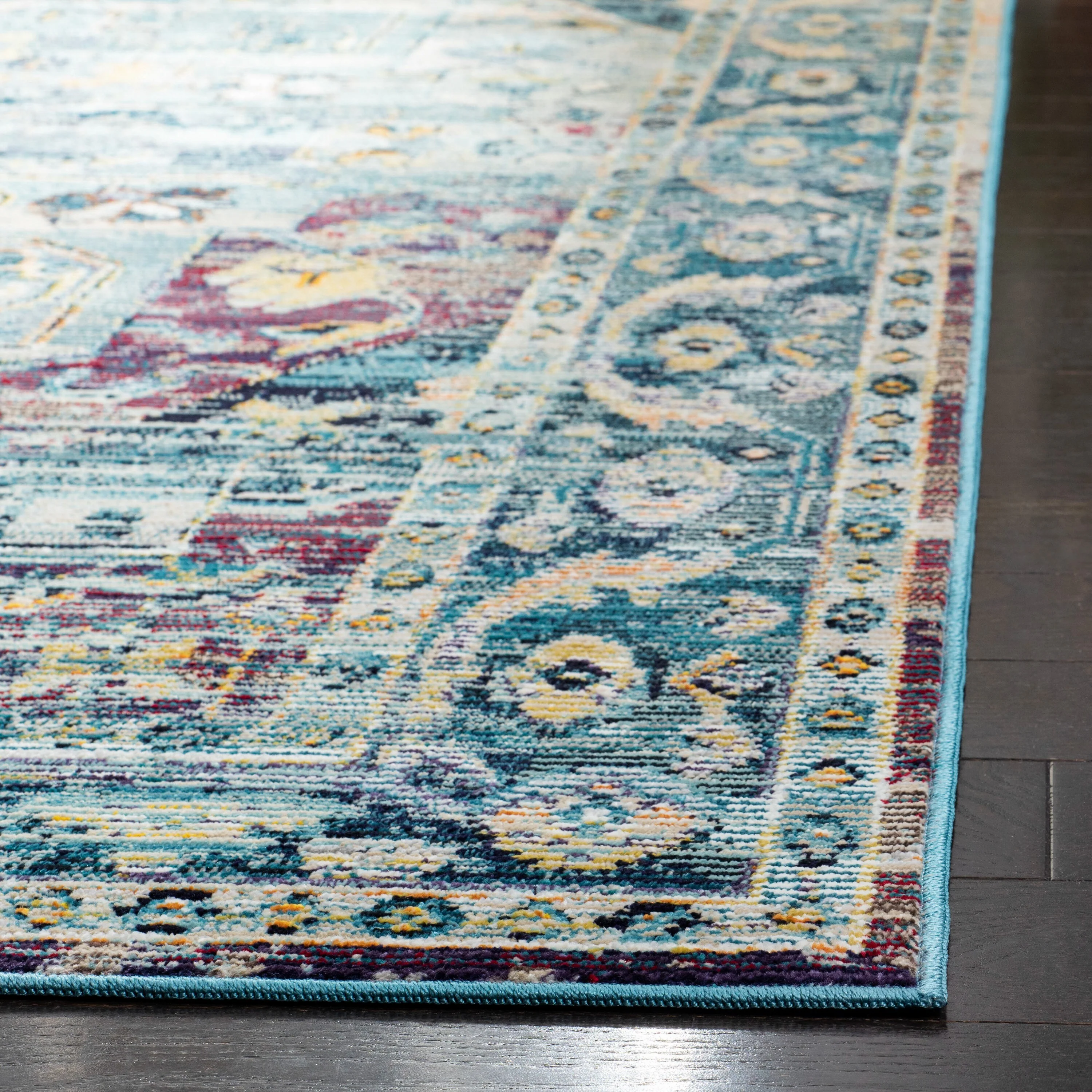 Safavieh Crystal Lucca 5 x 5 Teal/Purple Square Indoor Distressed/Overdyed Vintage Area Rug - Image 3