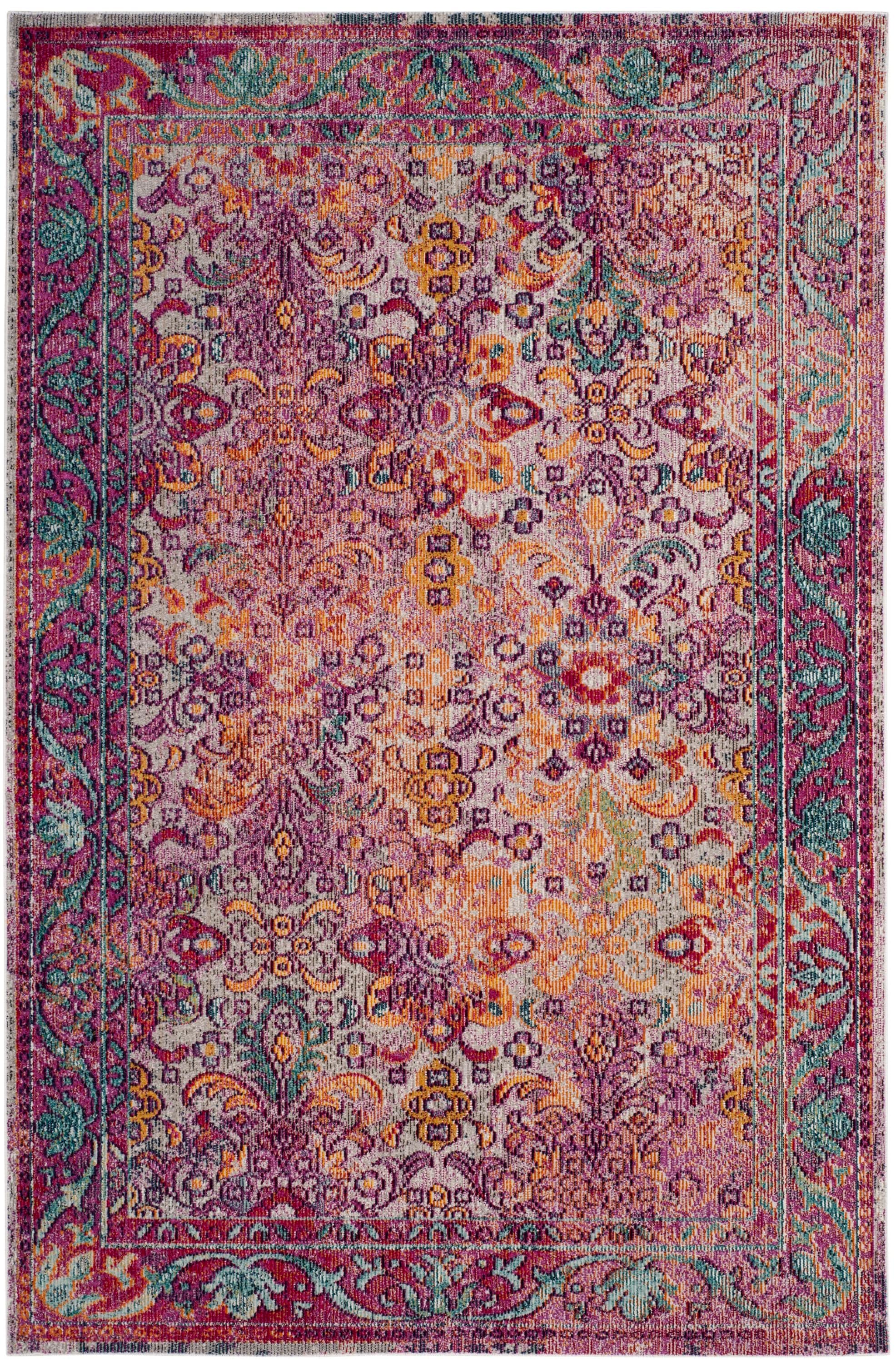 Safavieh Crystal Tristan 5 x 8 Light Blue/Fuchsia Indoor Floral/Botanical Oriental Area Rug
