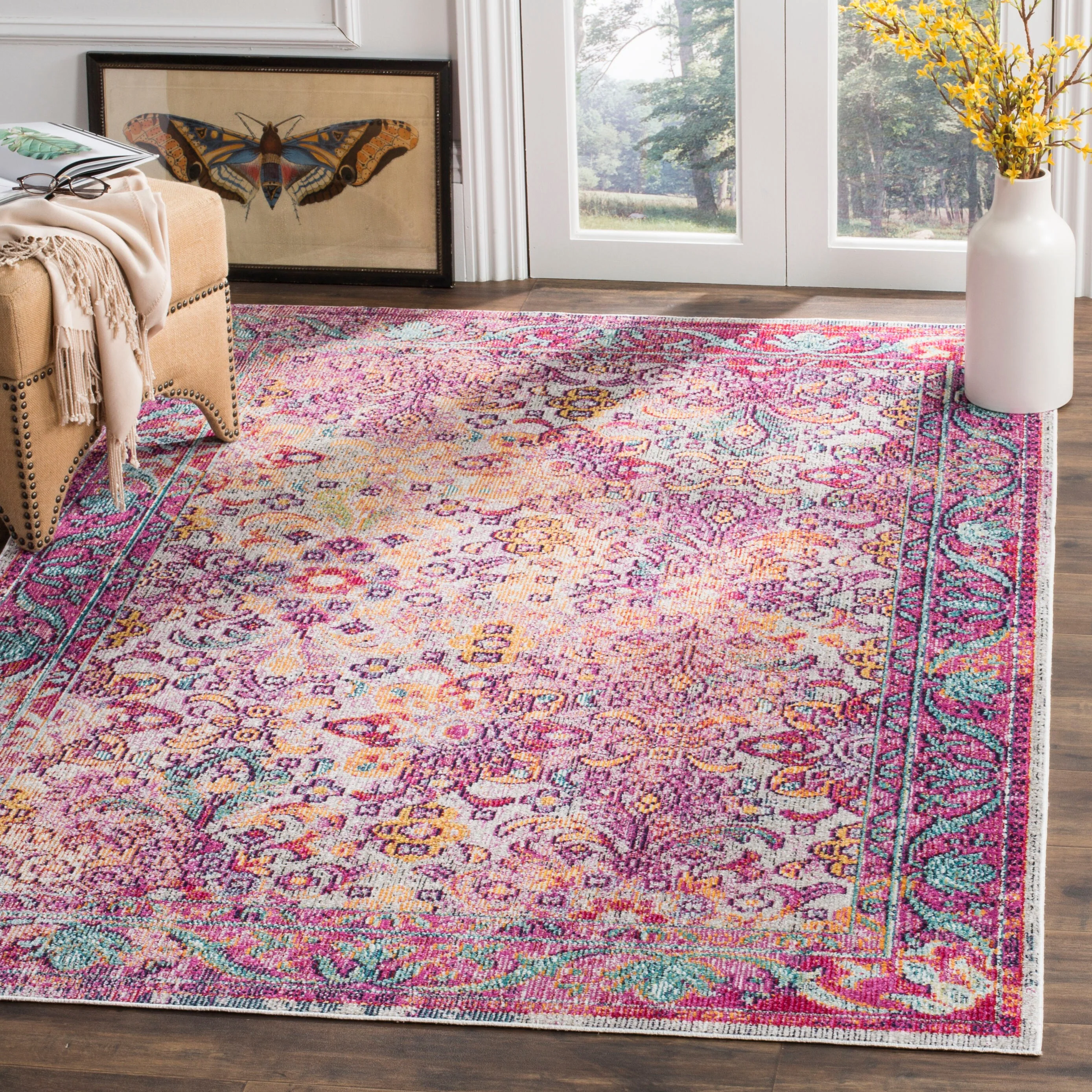 Safavieh Crystal Tristan 5 x 8 Light Blue/Fuchsia Indoor Floral/Botanical Oriental Area Rug - Image 2