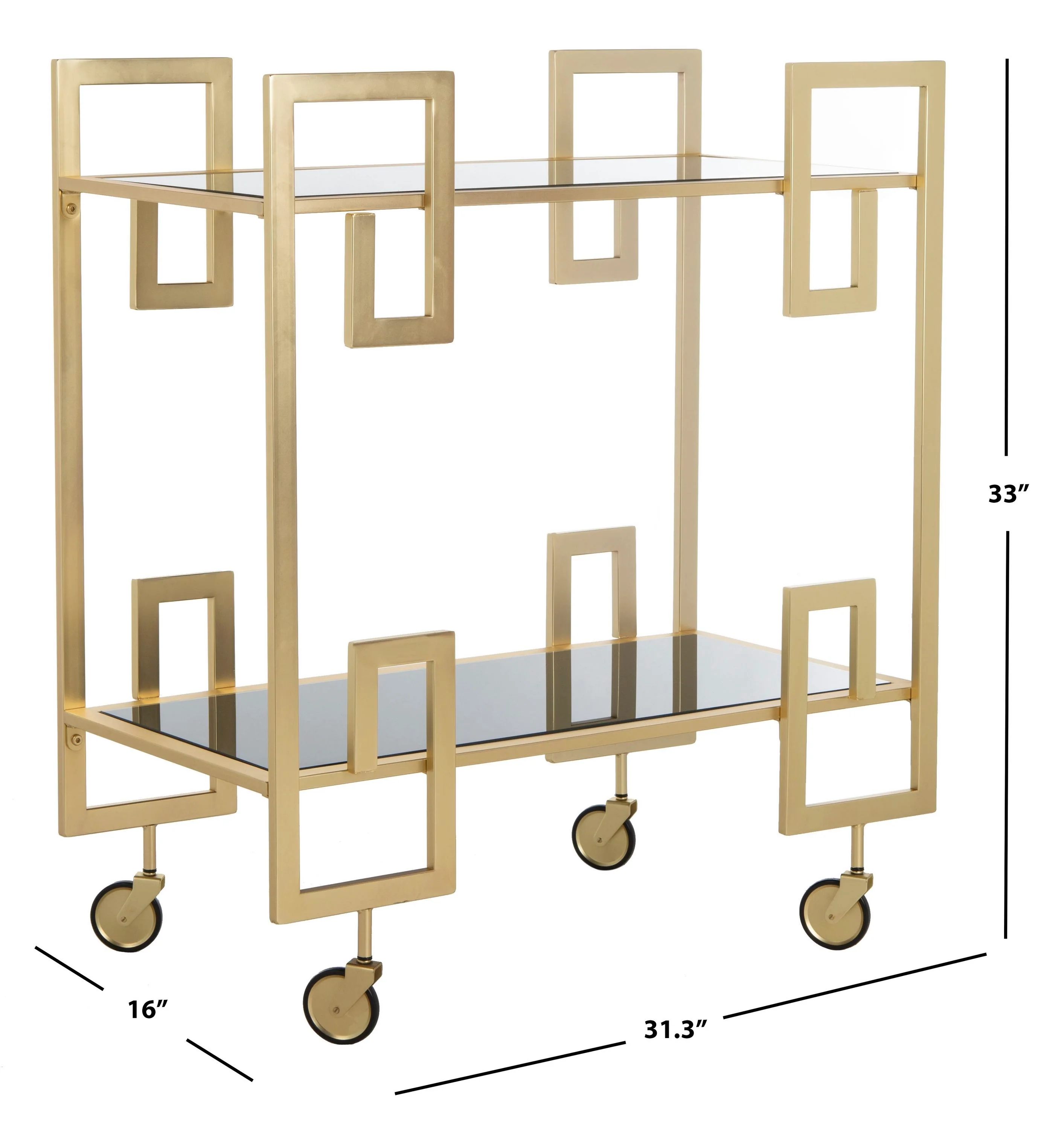 Safavieh Eliza Gold Metal Base with Black Glass Rolling Kitchen Cart (31.3-in x 16-in x 33-in) - Image 6