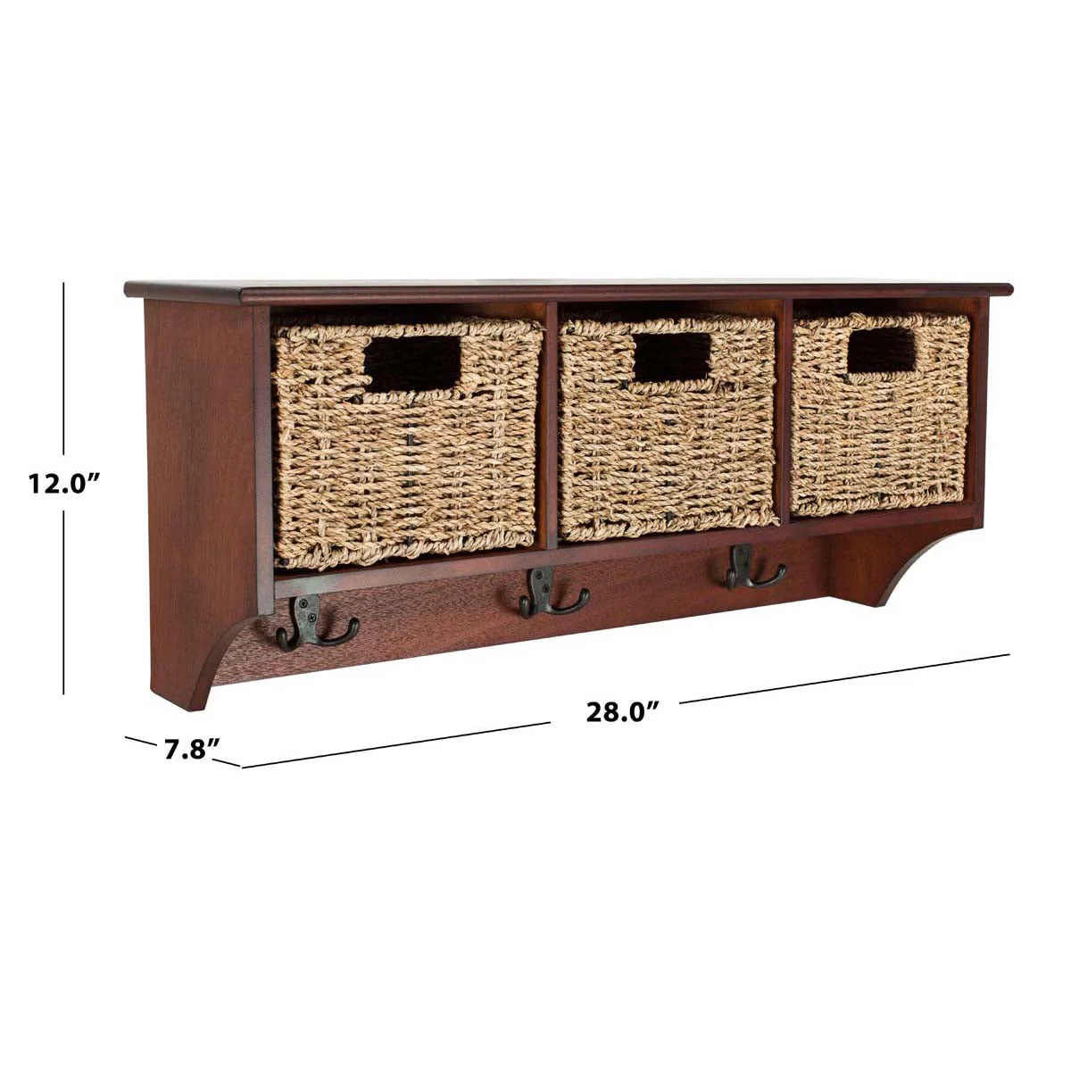 Safavieh Finley Hanging 3 Basket Wall Rack (Cherry, 28" x 7.8" x 12") - Image 5
