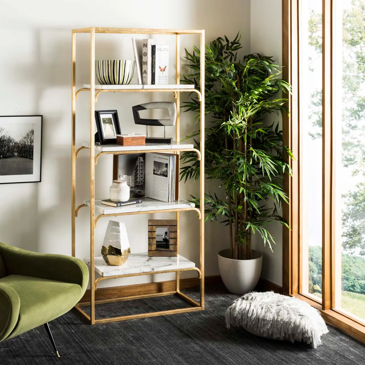 Safavieh Fiora Gold/White Metal Etagere, 4-Tier, 30 x 14 x 72 in - Image 2