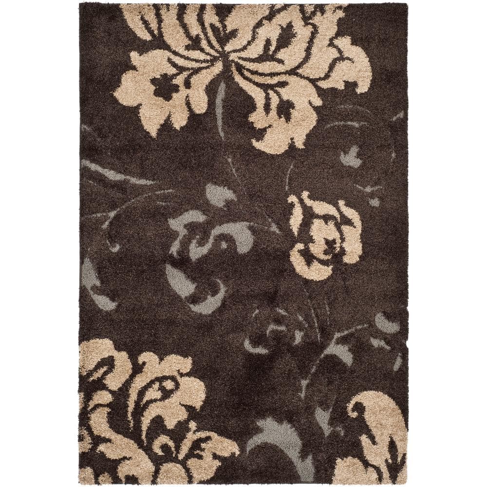 Safavieh Florida Votive Shag Area Rug, 6 ft. x 9 ft., Dark Brown/Smoke, Floral/Botanical Farmhouse/Cottage