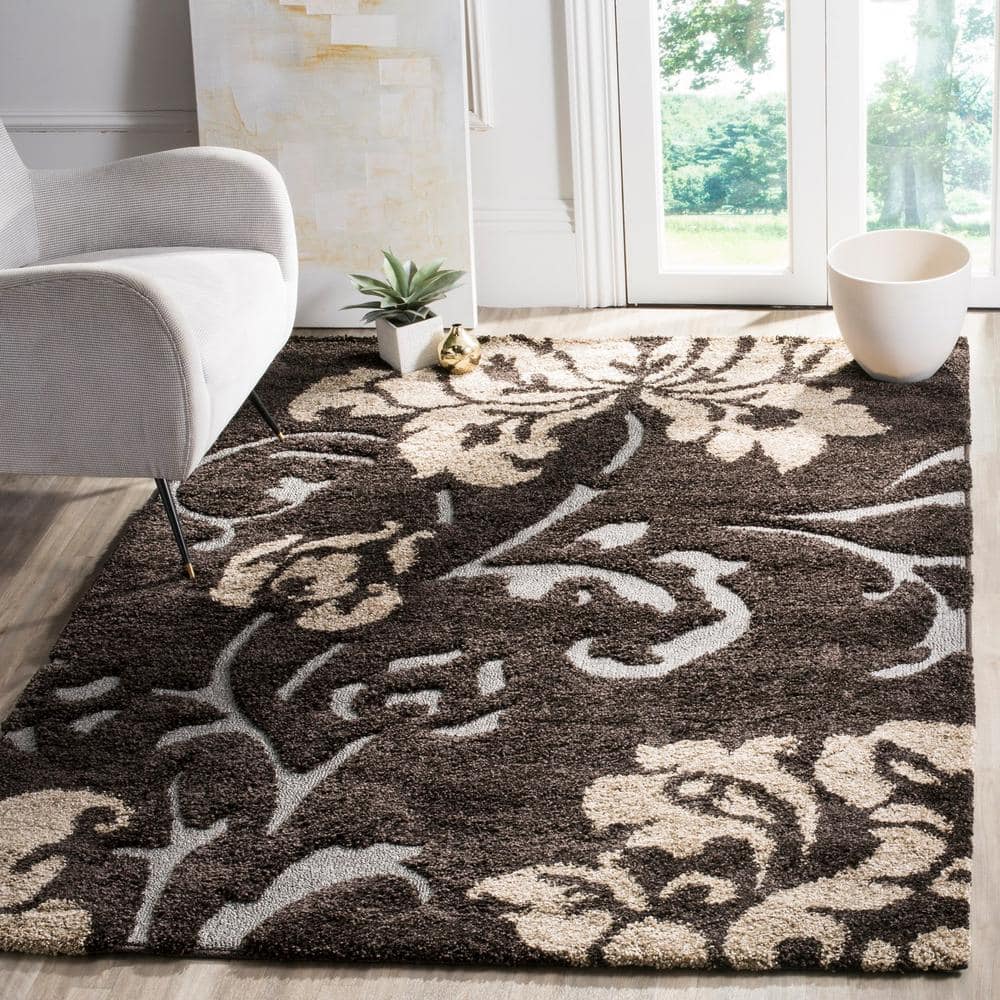 Safavieh Florida Votive Shag Area Rug, 6 ft. x 9 ft., Dark Brown/Smoke, Floral/Botanical Farmhouse/Cottage - Image 2