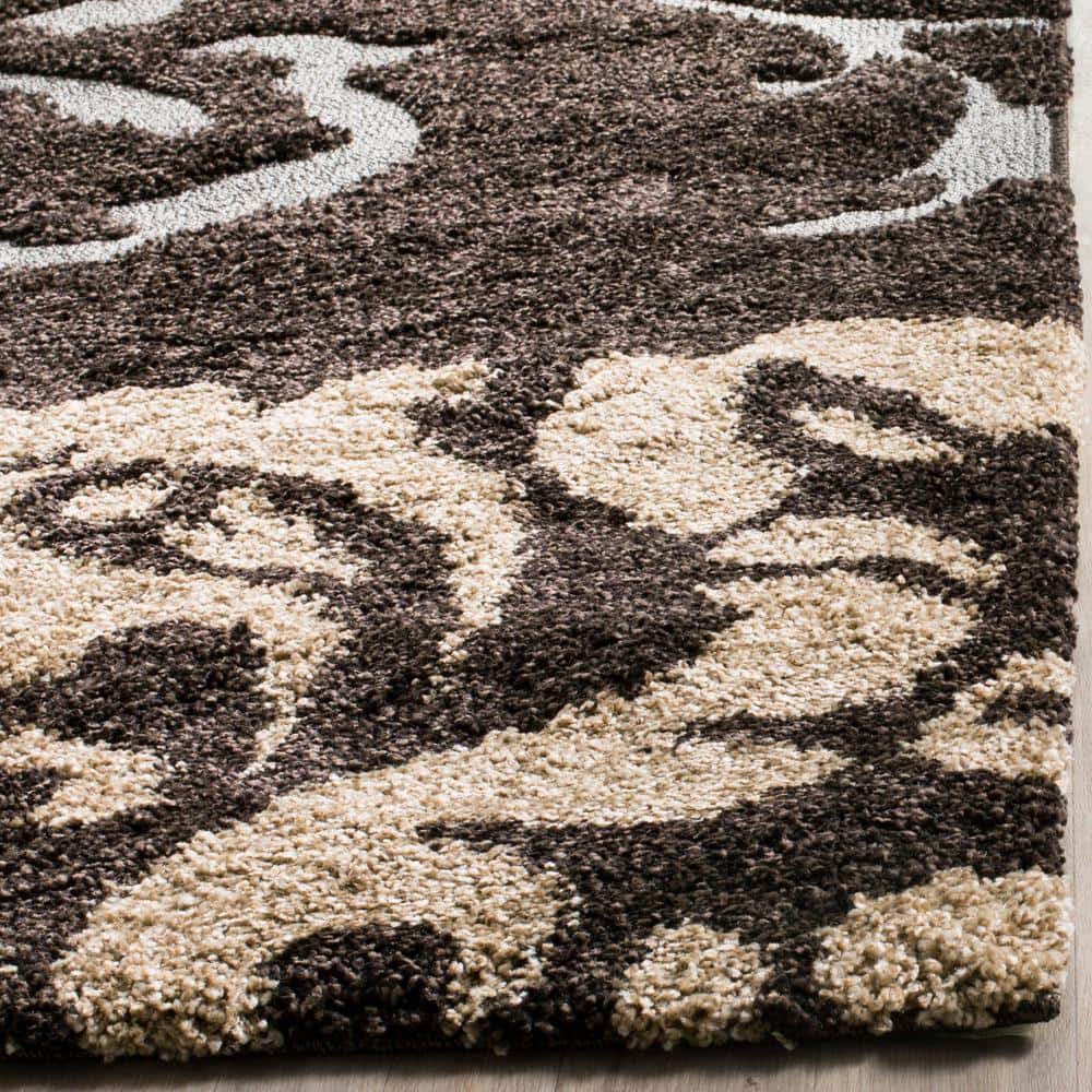 Safavieh Florida Votive Shag Area Rug, 6 ft. x 9 ft., Dark Brown/Smoke, Floral/Botanical Farmhouse/Cottage - Image 3