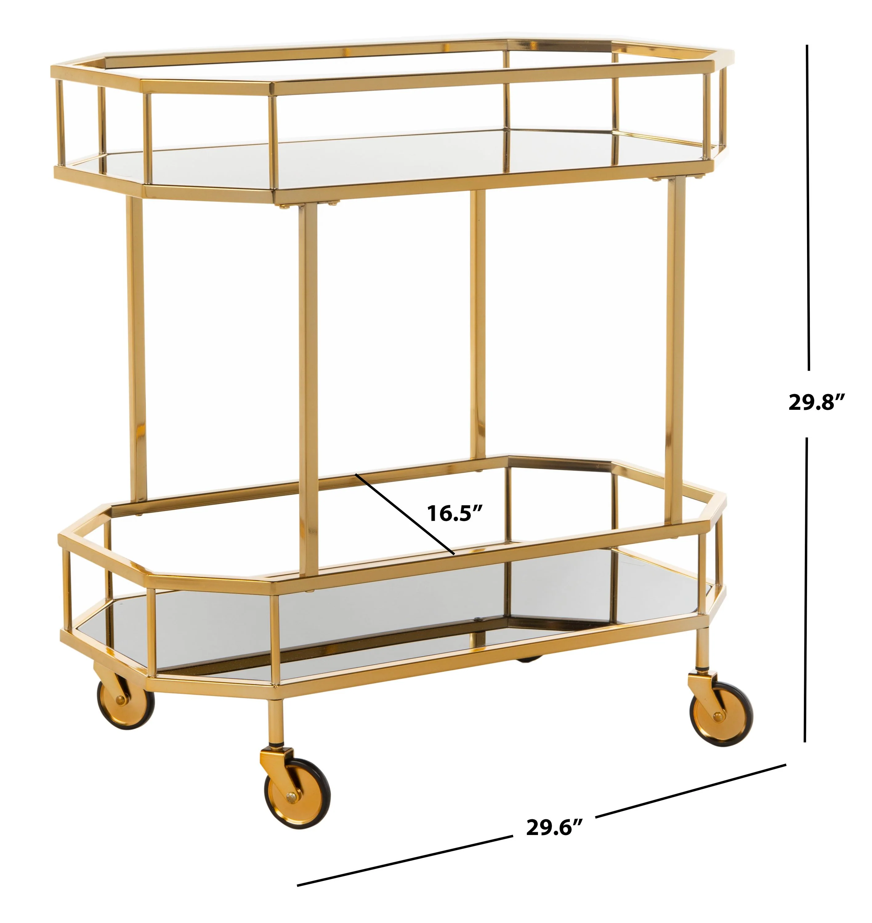 Safavieh Gold Metal Base with Glass Top Kitchen Cart (29.6-in x 16.5-in x 29.8-in) - Image 4