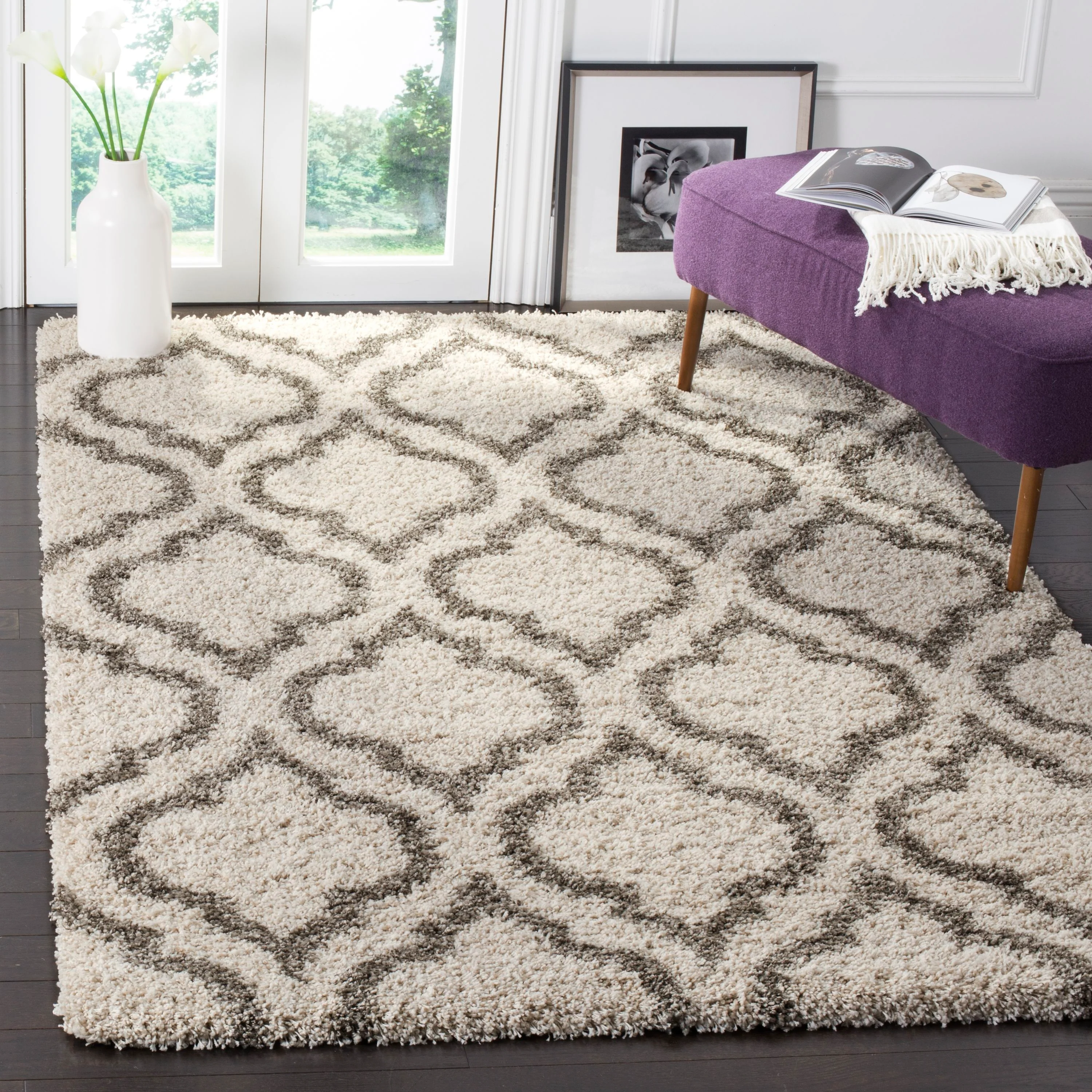 Safavieh Hudson Tensas Shag 9 x 12 Ivory/Gray Indoor Trellis Area Rug - Image 2