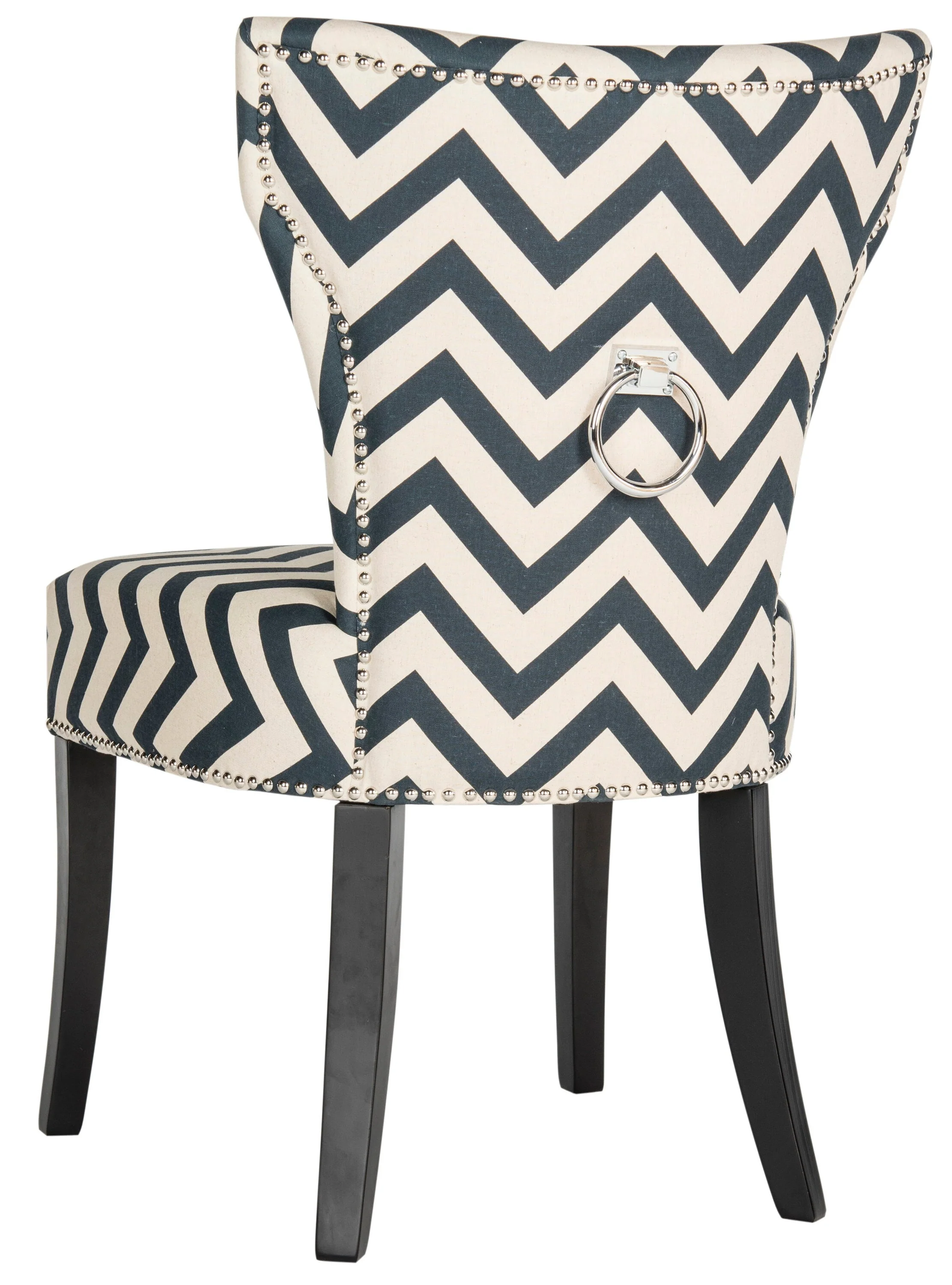 Safavieh Jappic Set of 2 Contemporary Cotton-Linen Upholstered Side Chairs, Navy/White Chevron, Wood Frame (22.4 in W x 24.4 in D x 36.8 in H) - Image 4