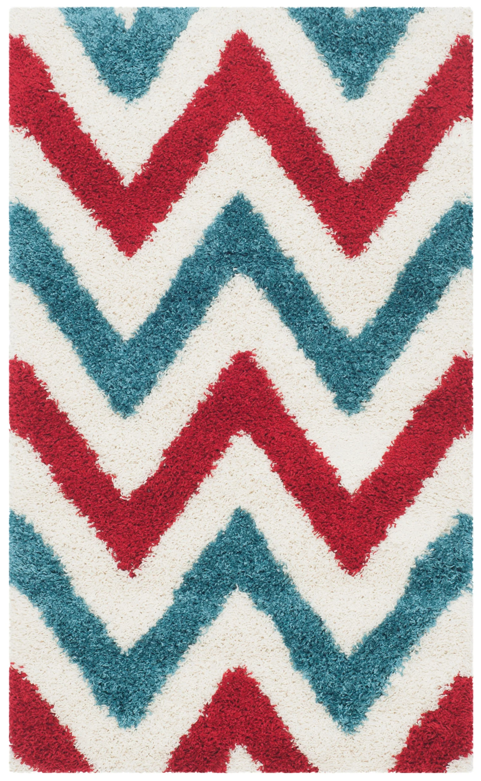 Safavieh Kids Chevrons Shag 3 x 5 Ivory/Red Indoor Chevron Kids Throw Rug - Image 2