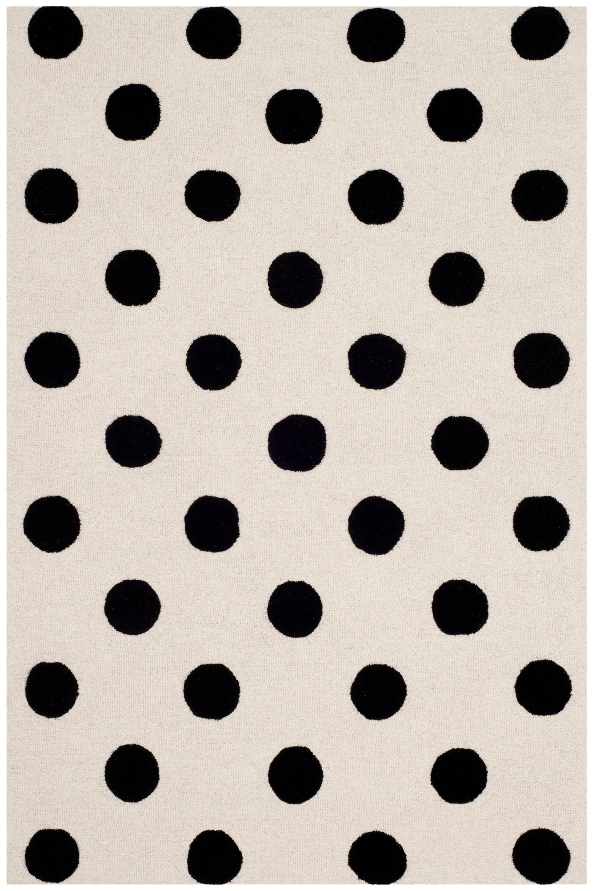 Safavieh Kids Polka Dots 4 x 6 Ivory/Black Handcrafted Wool Indoor Area Rug - Image 2