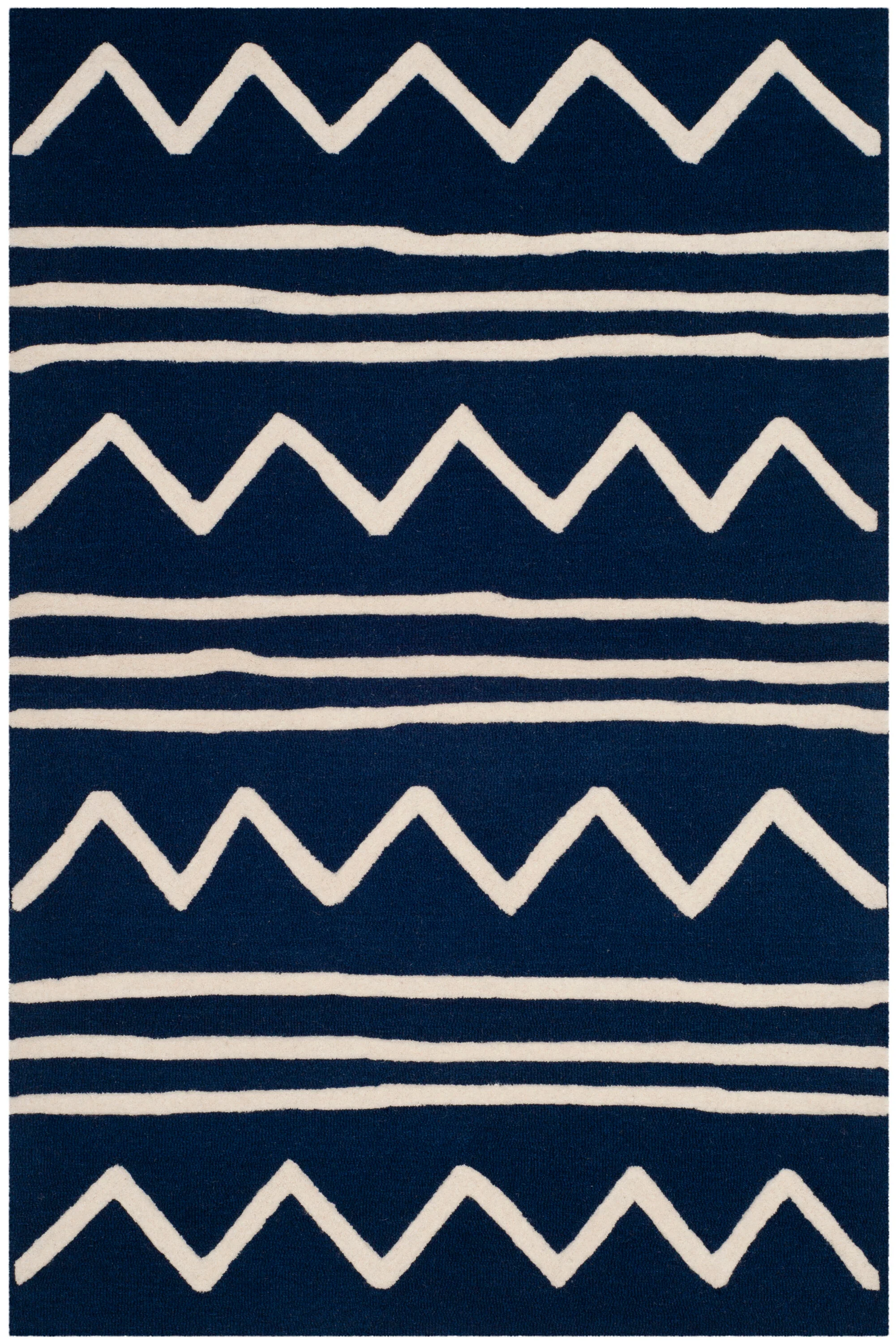 Safavieh Kids Zigzag 4 x 6 Navy/Ivory Indoor Chevron Hand-Tufted Wool Area Rug - Image 2