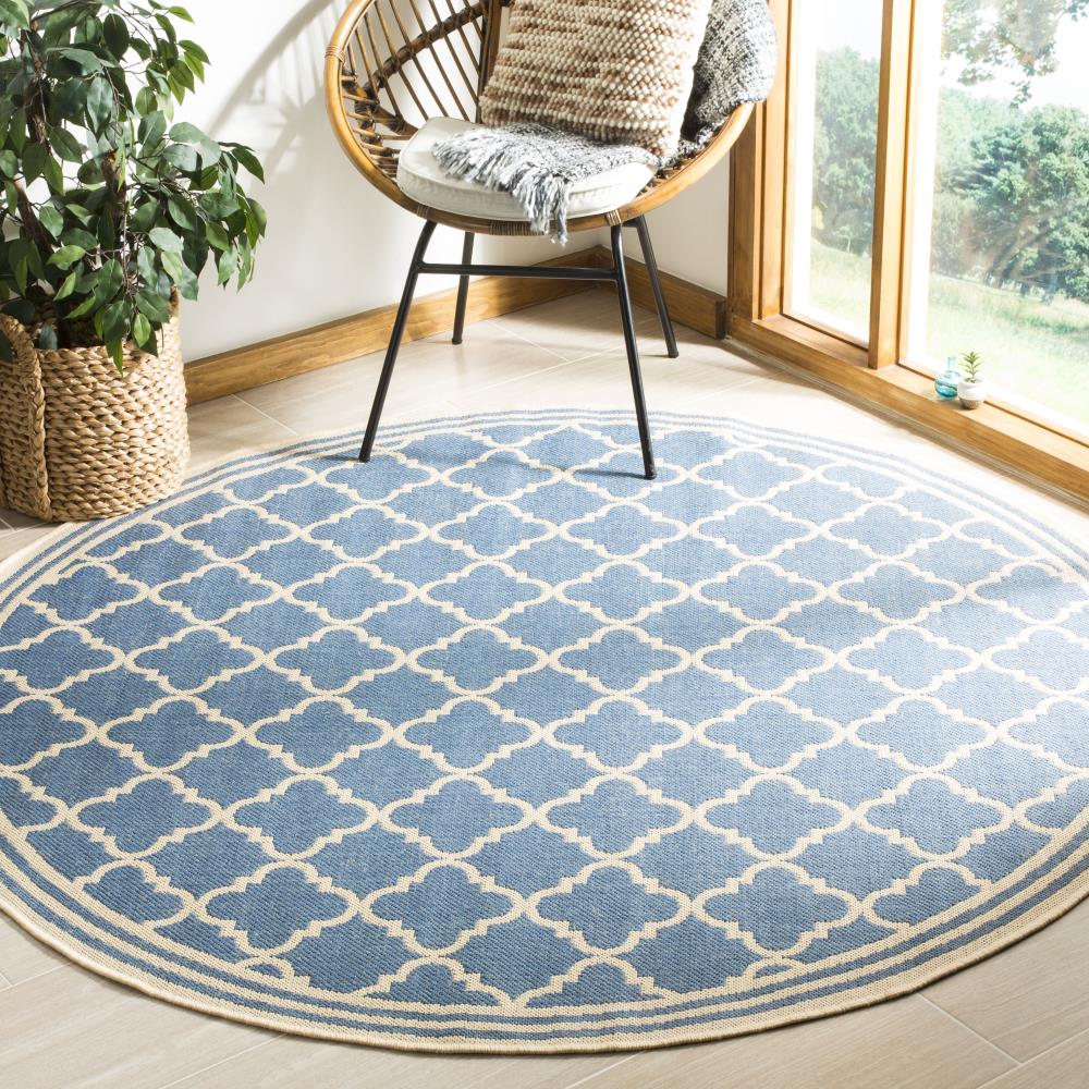 Safavieh Linden Lattice 7 x 7 Blue/Creme Round Indoor Trellis Coastal Area Rug - Image 2