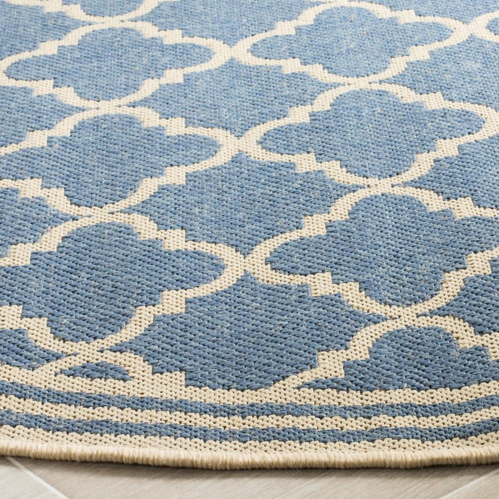 Safavieh Linden Lattice 7 x 7 Blue/Creme Round Indoor Trellis Coastal Area Rug - Image 3