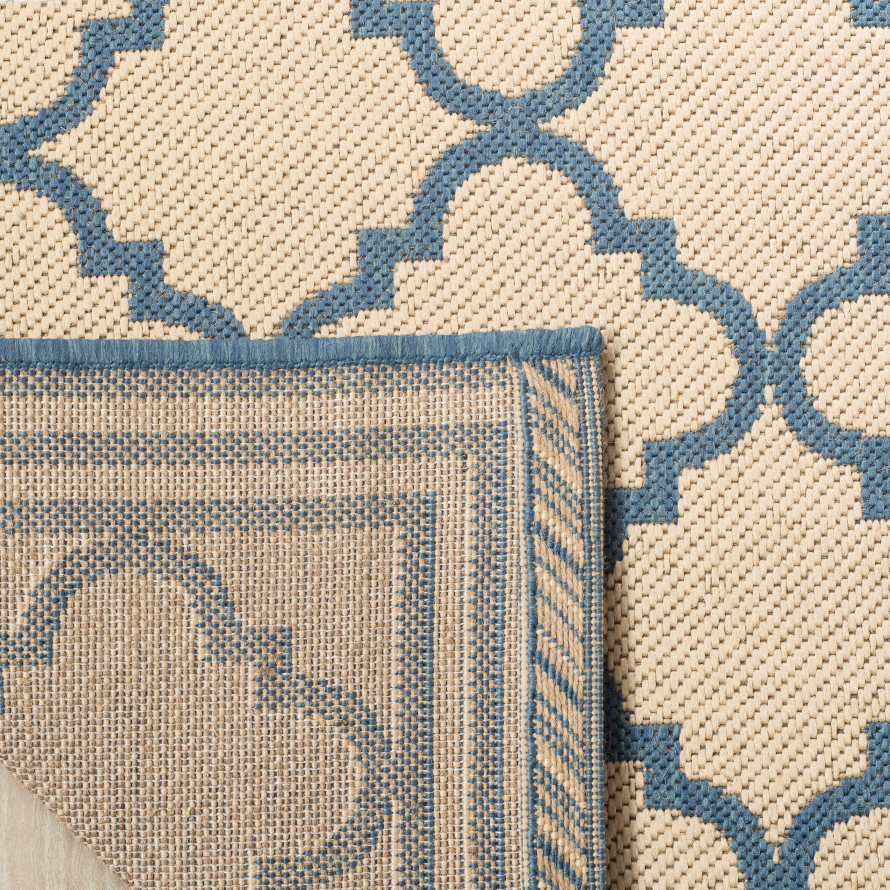 Safavieh Linden Lattice 7 x 7 Cream/Blue Round Indoor Trellis Coastal Area Rug - Image 4