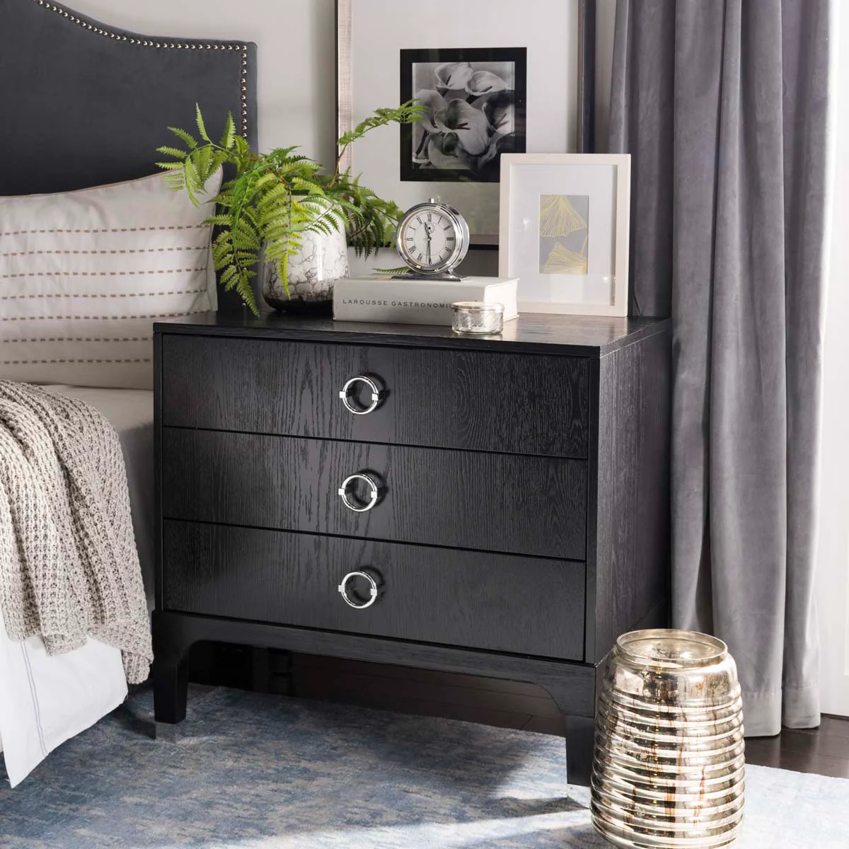 Safavieh Lorna 3-Drawer Black Nightstand, 30 x 19 x 28 in. - Image 2