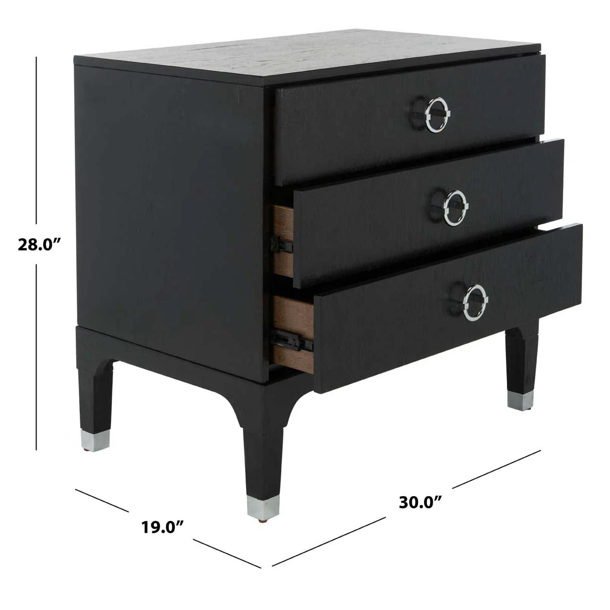 Safavieh Lorna 3-Drawer Black Nightstand, 30 x 19 x 28 in. - Image 7