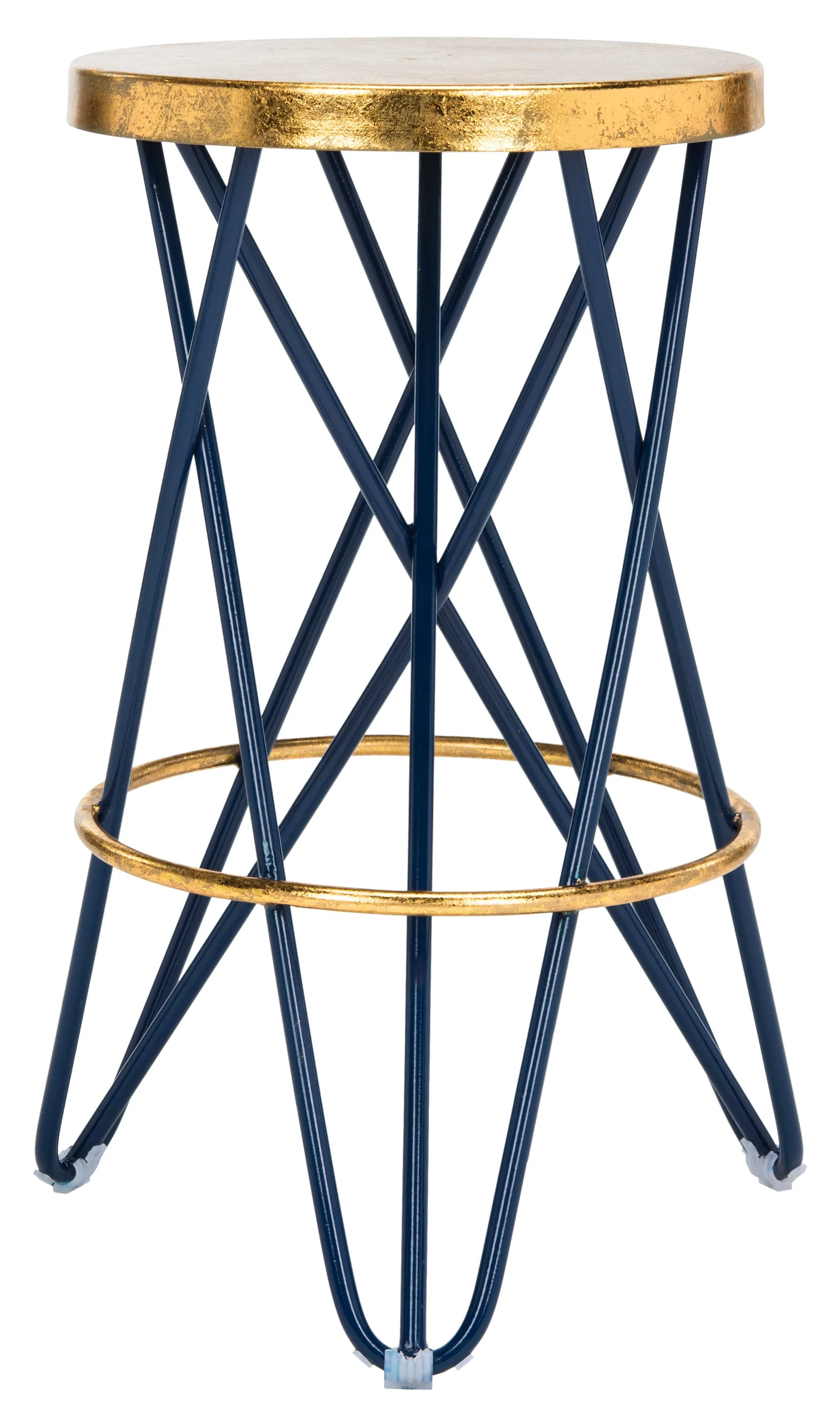 Safavieh Lorna Navy/Gold 24-in Counter Height Metal Bar Stool