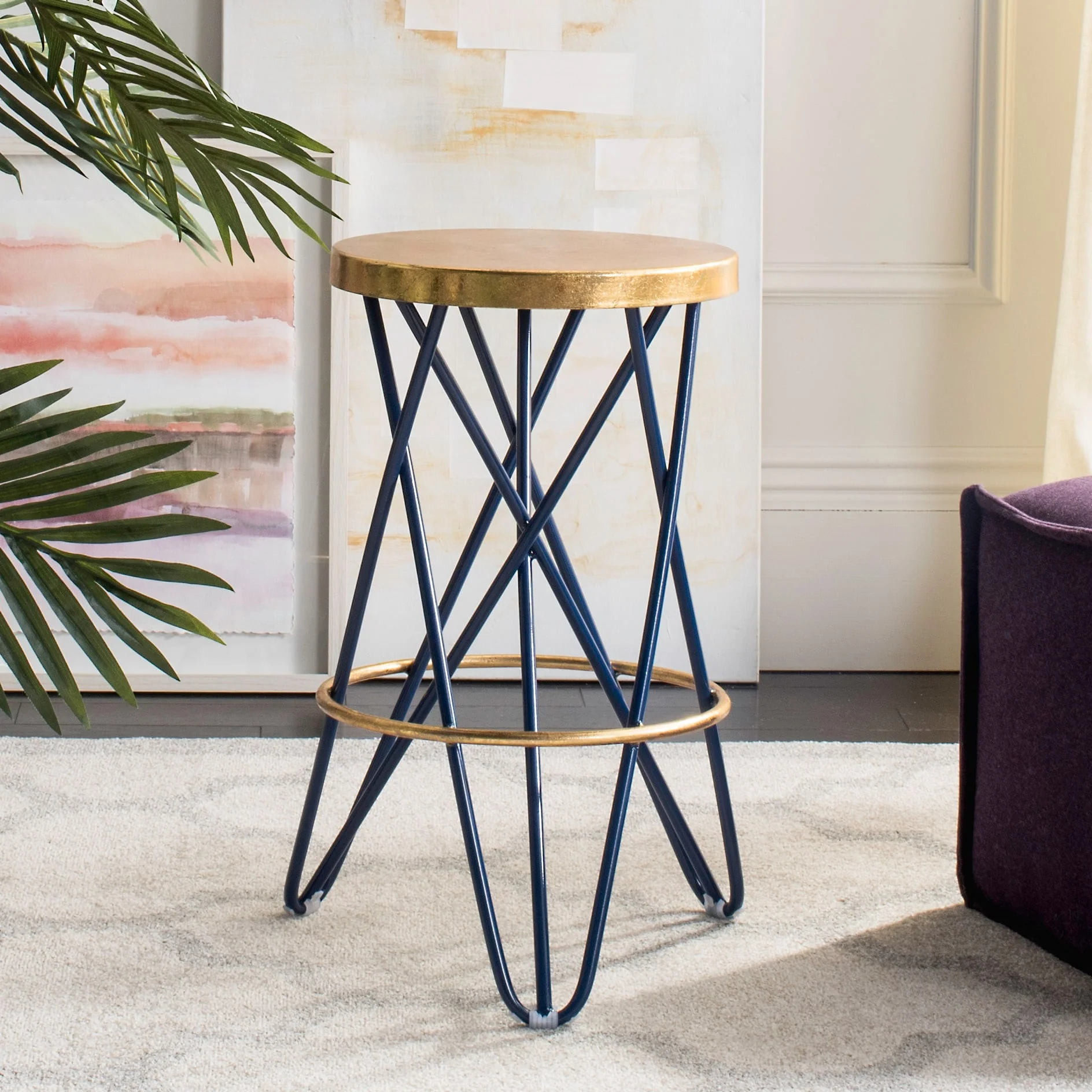 Safavieh Lorna Navy/Gold 24-in Counter Height Metal Bar Stool - Image 2