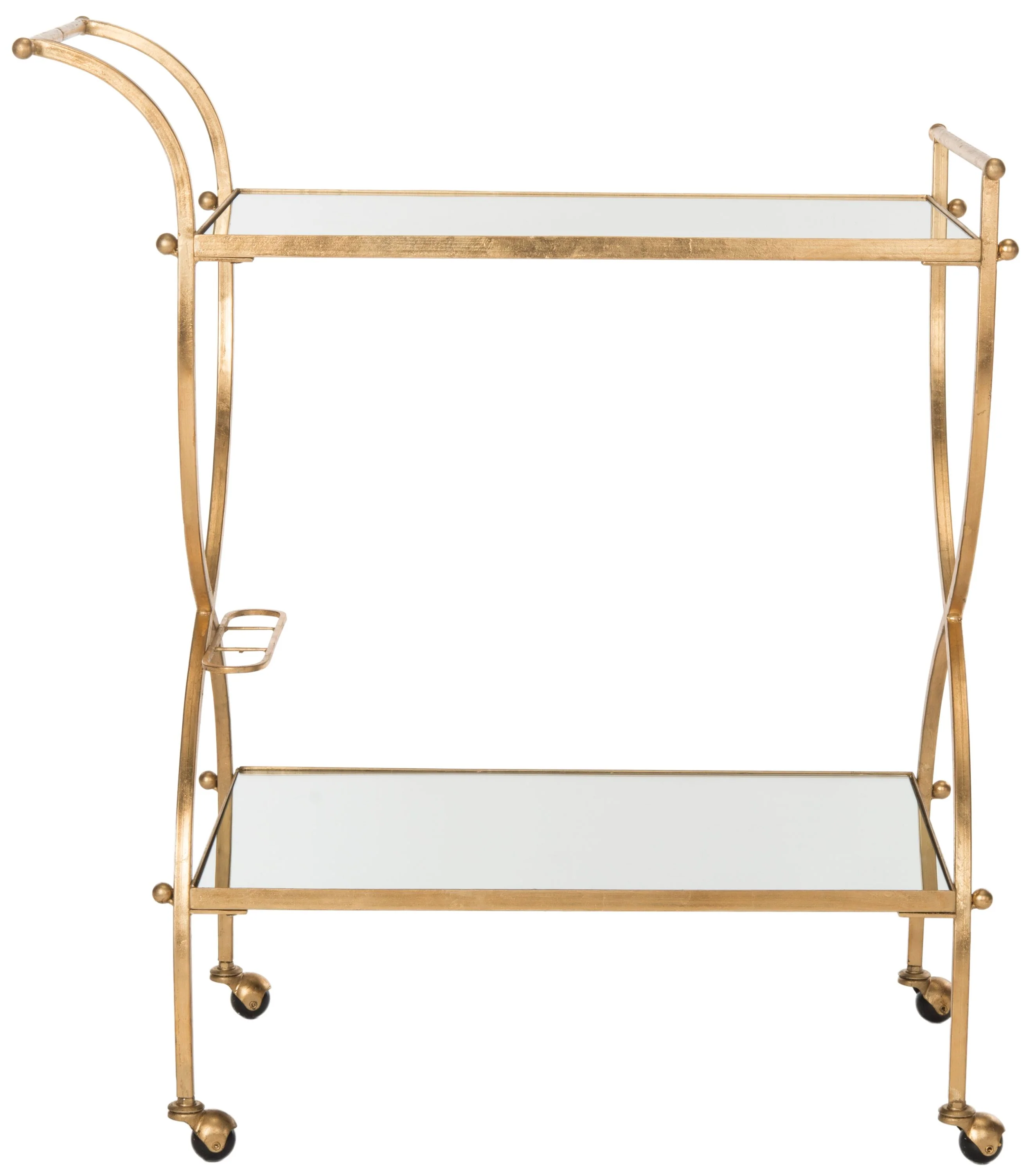 Safavieh Lucretius Gold Metal Bar/Kitchen Cart with Mirrored Shelves (33.5-in W x 20.1-in D x 38.6-in H) - Image 3