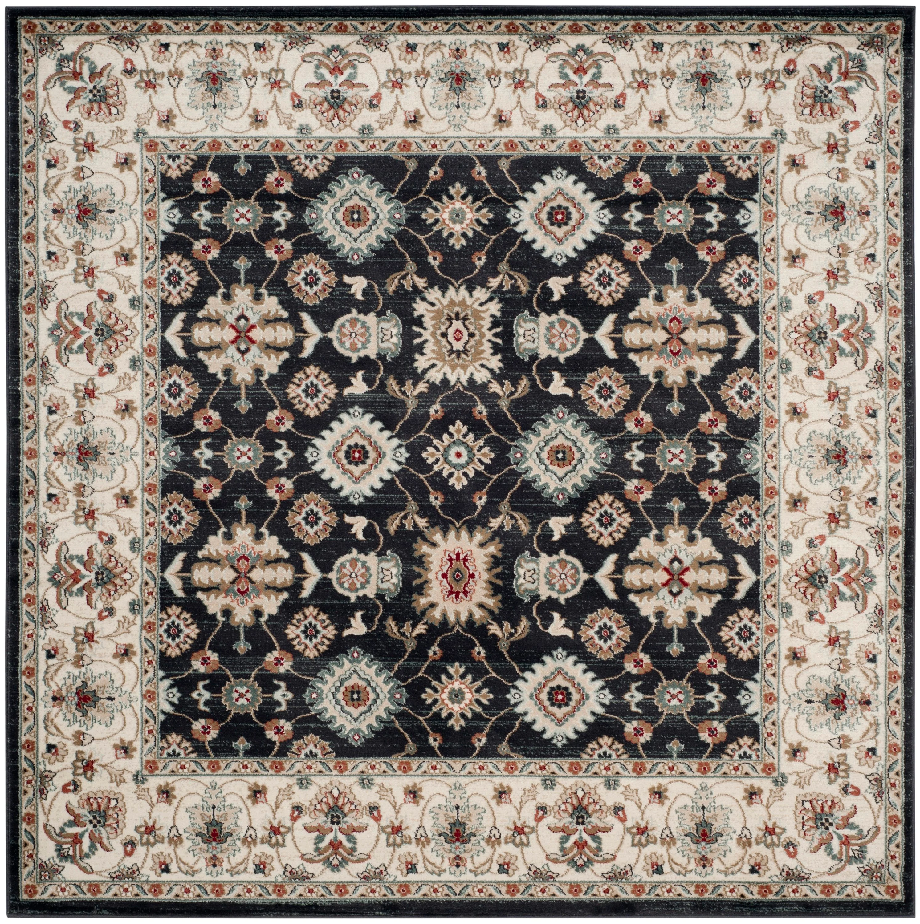 Safavieh Lyndhurst Samadan 7 x 7 Black/Creme Square Indoor Floral/Botanical Oriental Area Rug